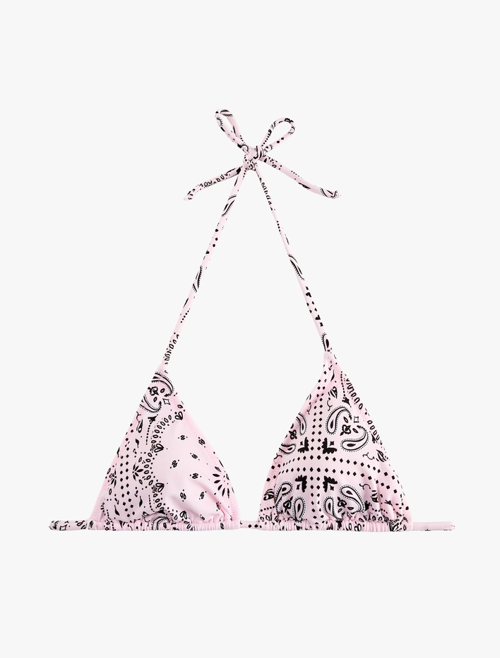  Halter Yaka Şal Desenli Üçgen Bikini Üstü