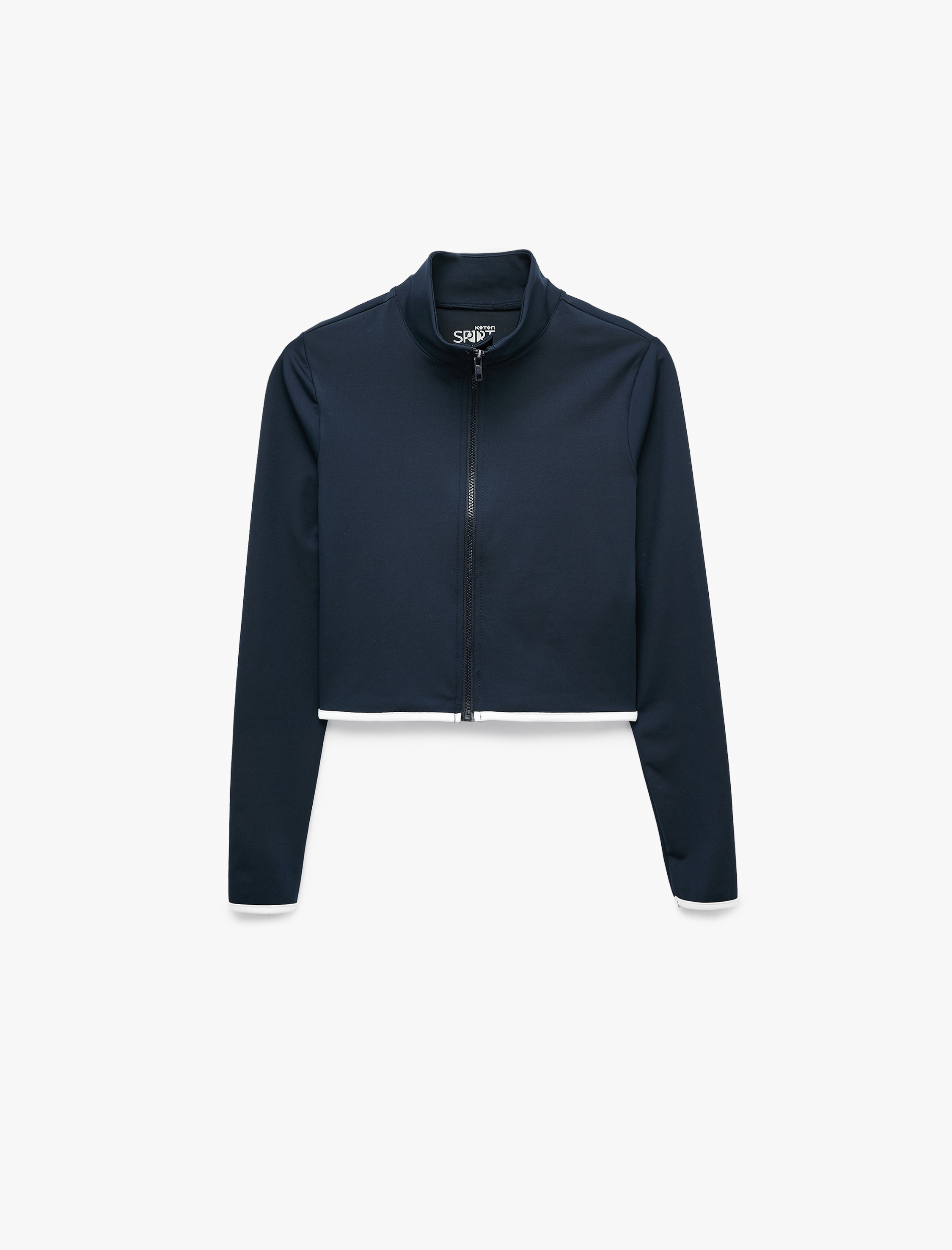   Slim Fit Biyeli Dik Yaka Fermuarlı Uzun Kollu Spor Tişört