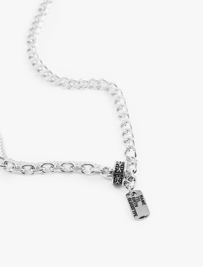 Erkek Charm Detaylı Zincirli Kolye