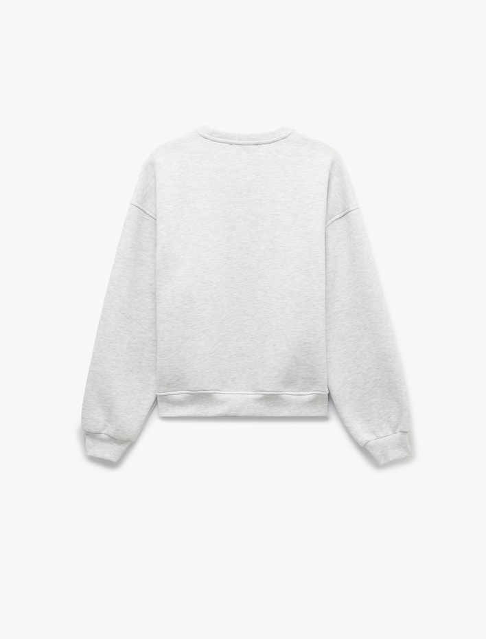  Rahat Kalıp Üç İplik Şardonlu Bisiklet Yaka Uzun Kollu Yıldız Baskılı Sweatshirt