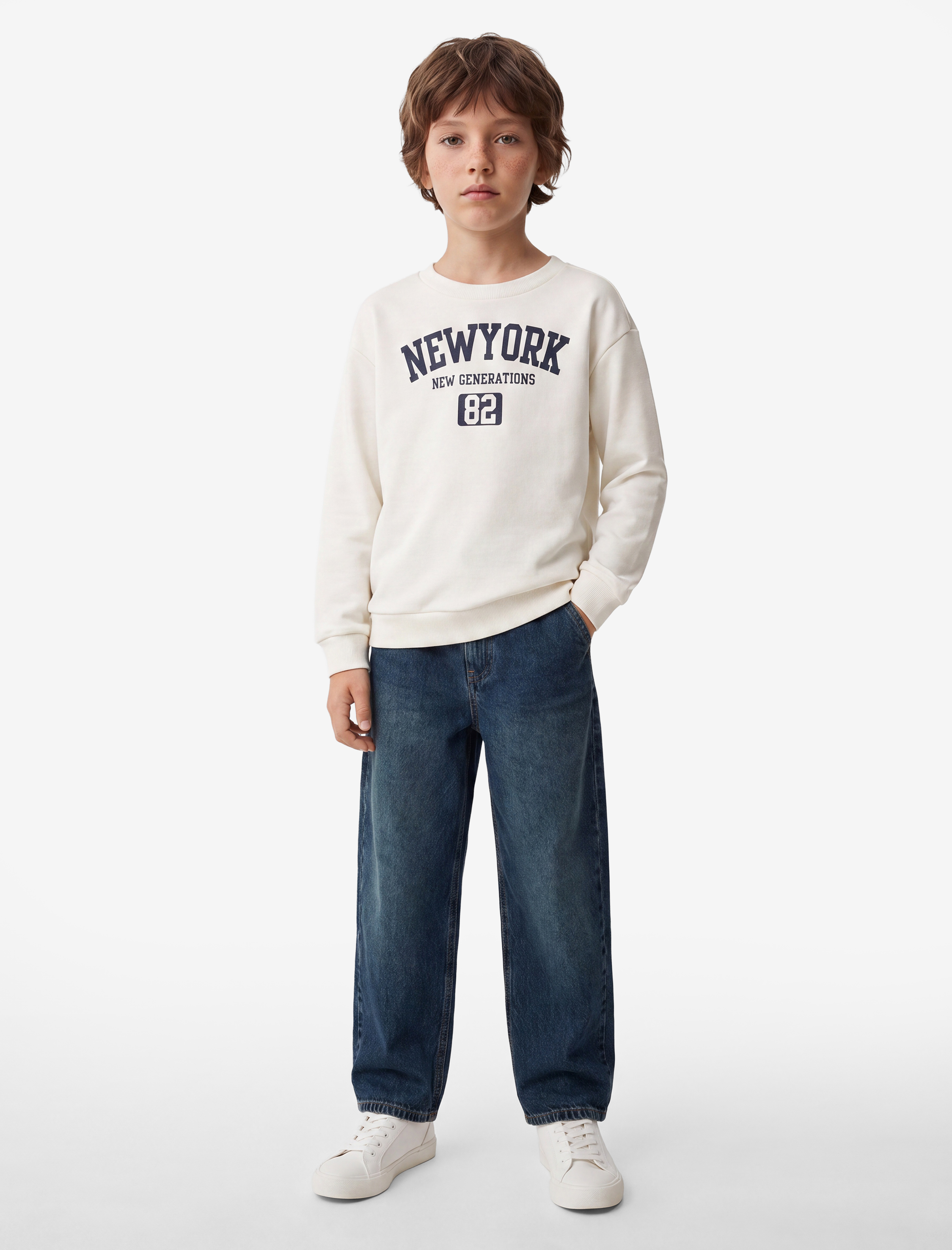  Erkek Çocuk Oversize Uzun Kollu Bisiklet Yaka Şardonlu Baskılı Sweatshirt