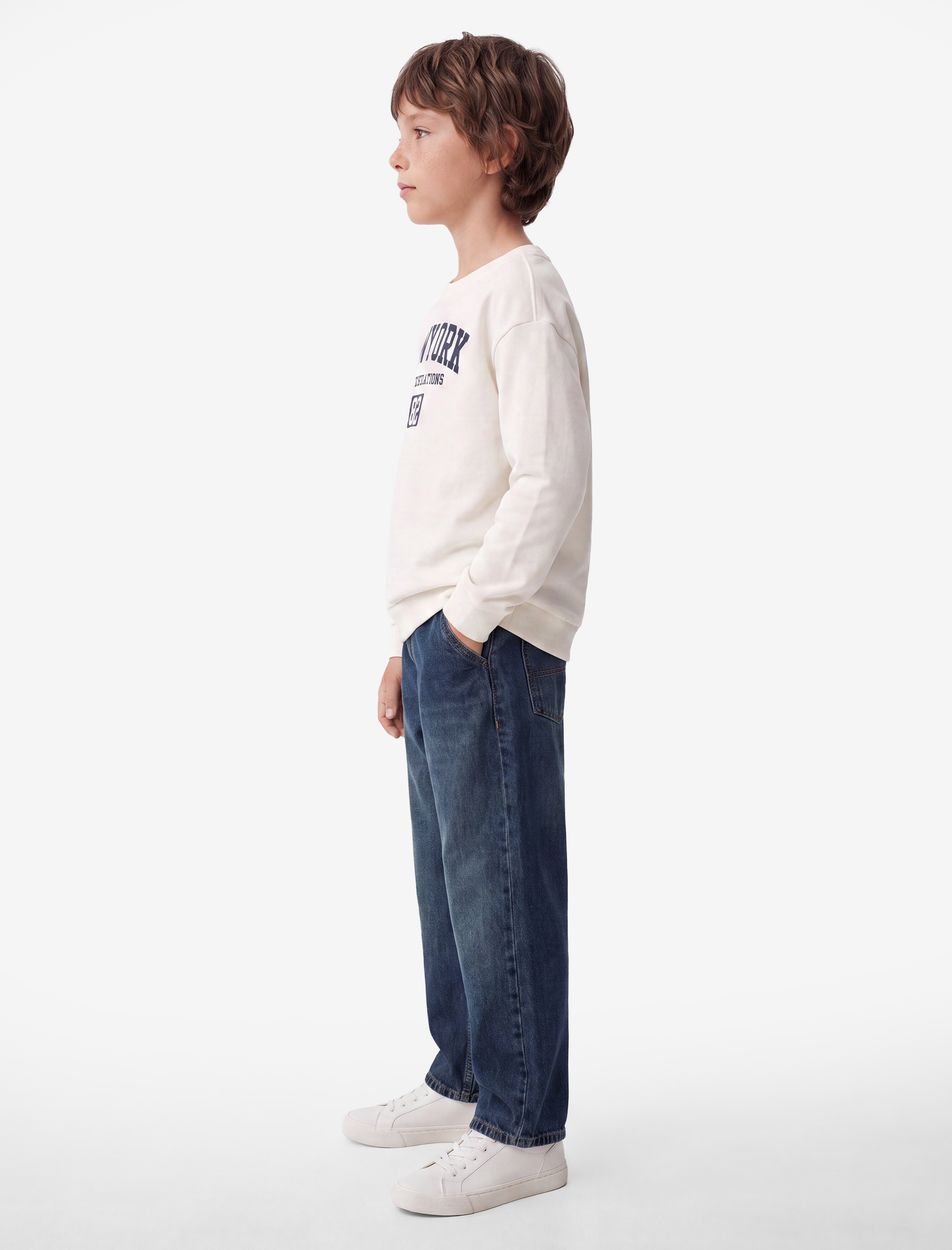  Erkek Çocuk Oversize Uzun Kollu Bisiklet Yaka Şardonlu Baskılı Sweatshirt