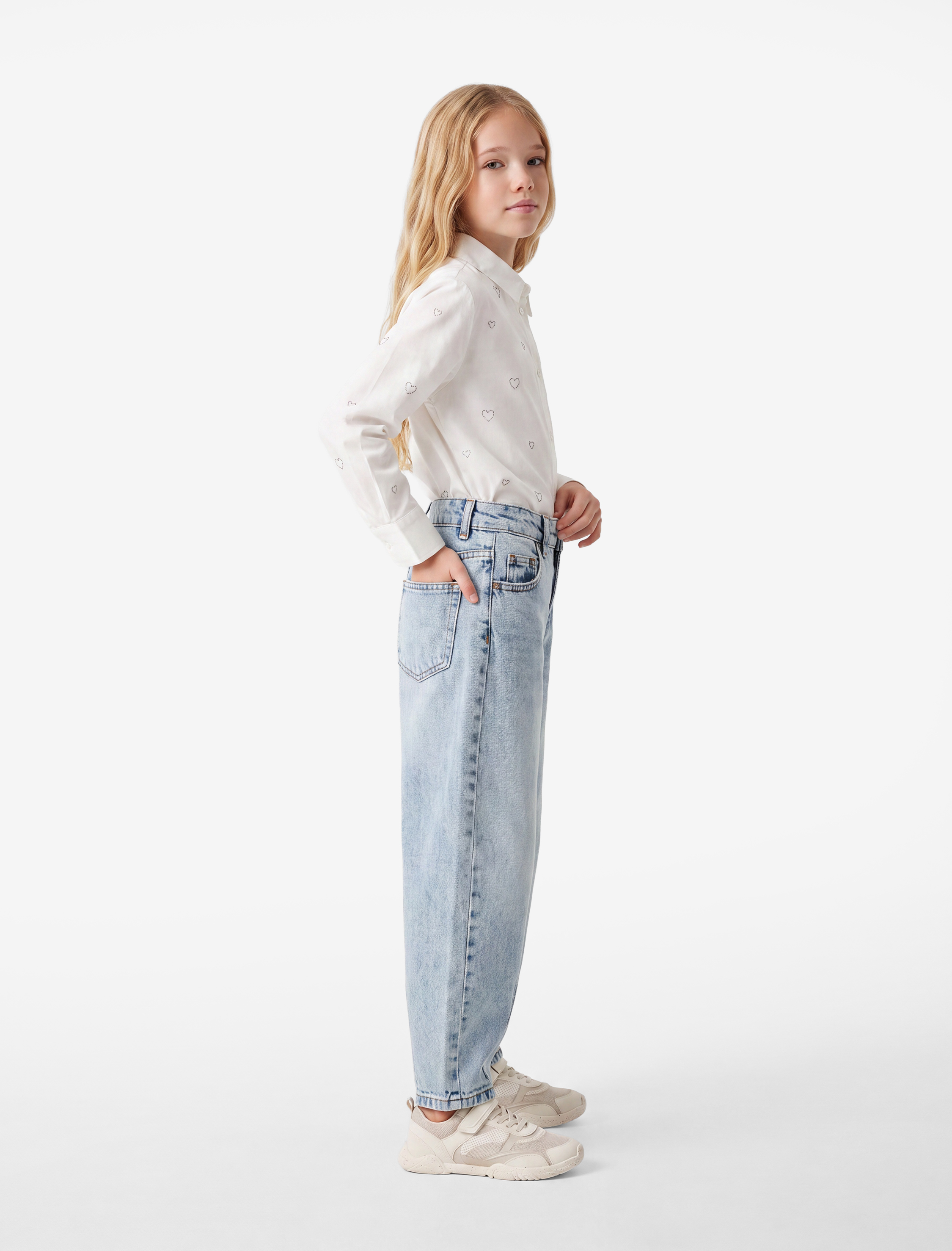  Kız Çocuk Pamuklu Balon Fit Denim Pantolon