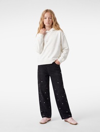 Şardonlu Uzun Kollu Oversize Kapşonlu Sweatshirt