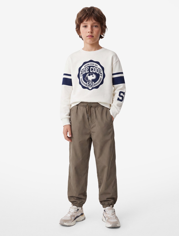 Erkek Çocuk Lisanslı Snoopy Baskılı Uzun Kollu Bisiklet Yaka Şardonlu Sweatshirt