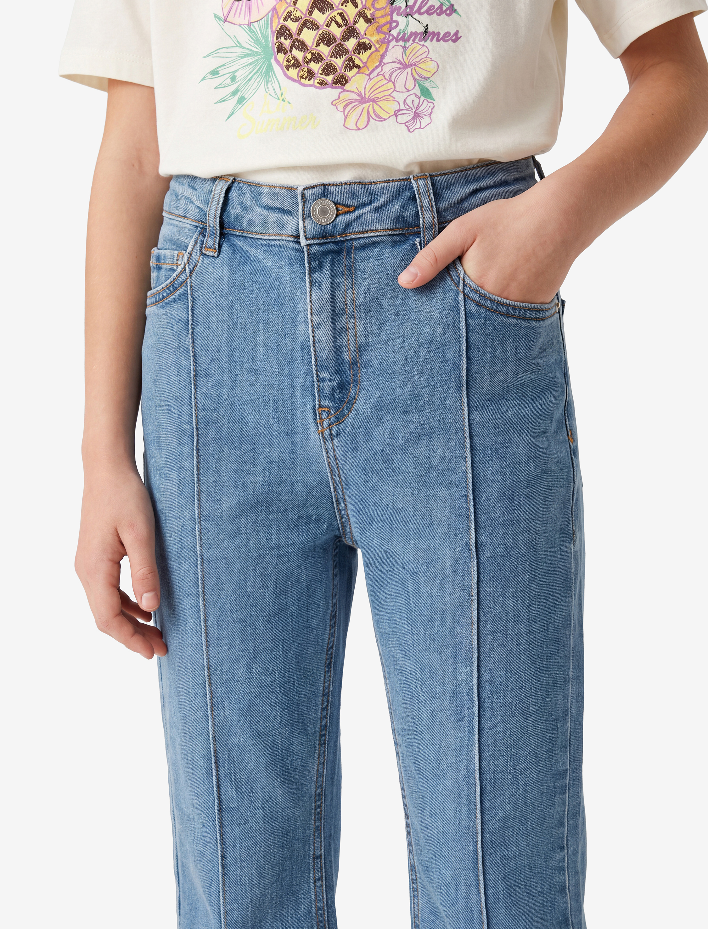  Kız Çocuk Pamuklu Cepli Slim Fit İspanyol Paça Denim Pantolon