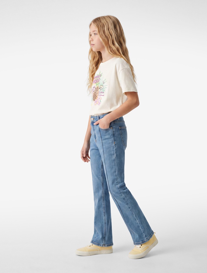 Kız Çocuk Pamuklu Cepli Slim Fit İspanyol Paça Denim Pantolon