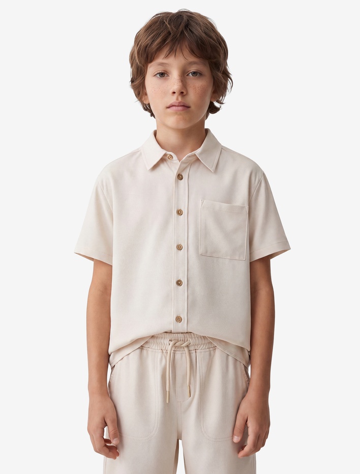 Erkek Çocuk Kısa Kollu Gömlek Yaka Oversize Basic Gömlek
