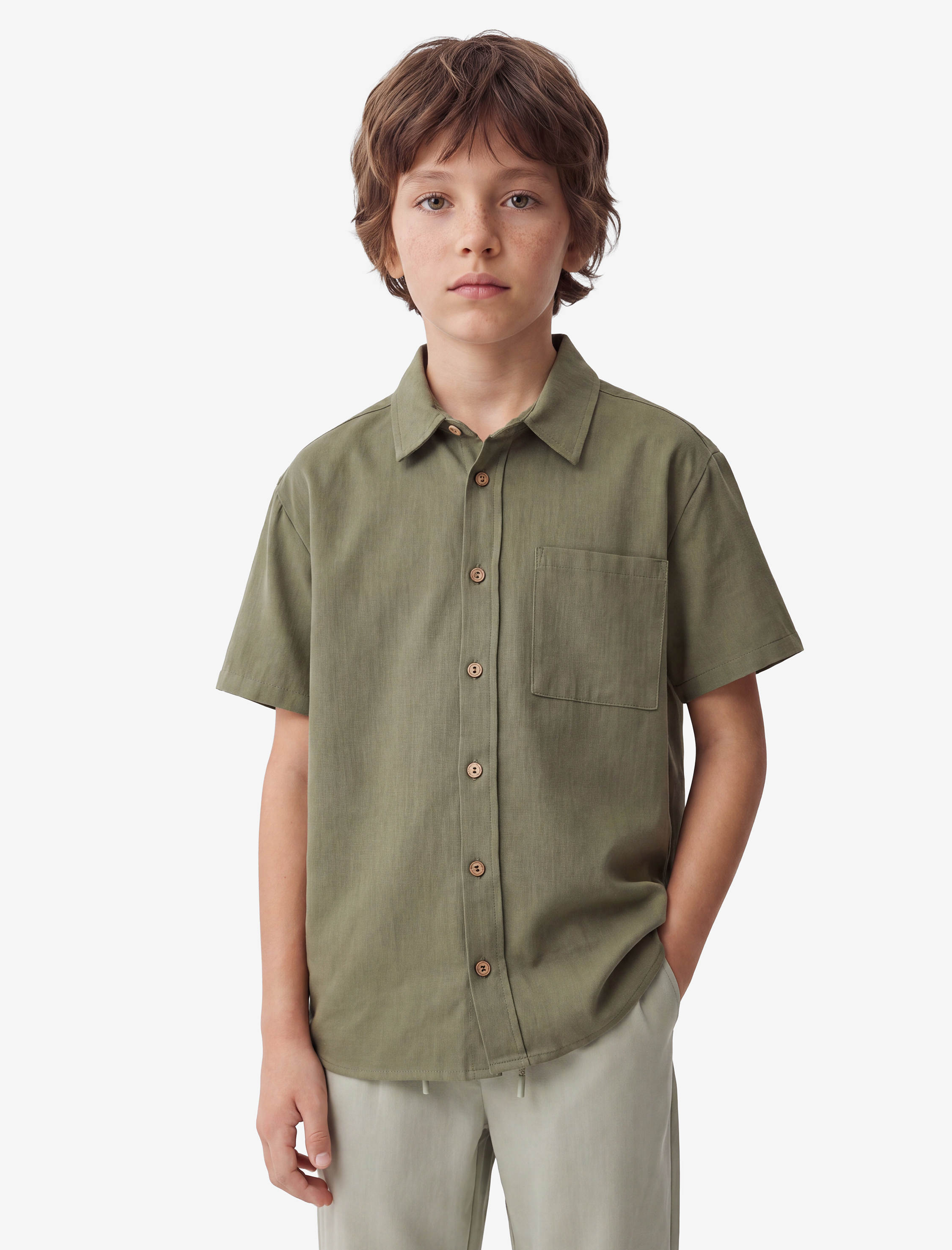  Erkek Çocuk Kısa Kollu Gömlek Yaka Oversize Basic Gömlek