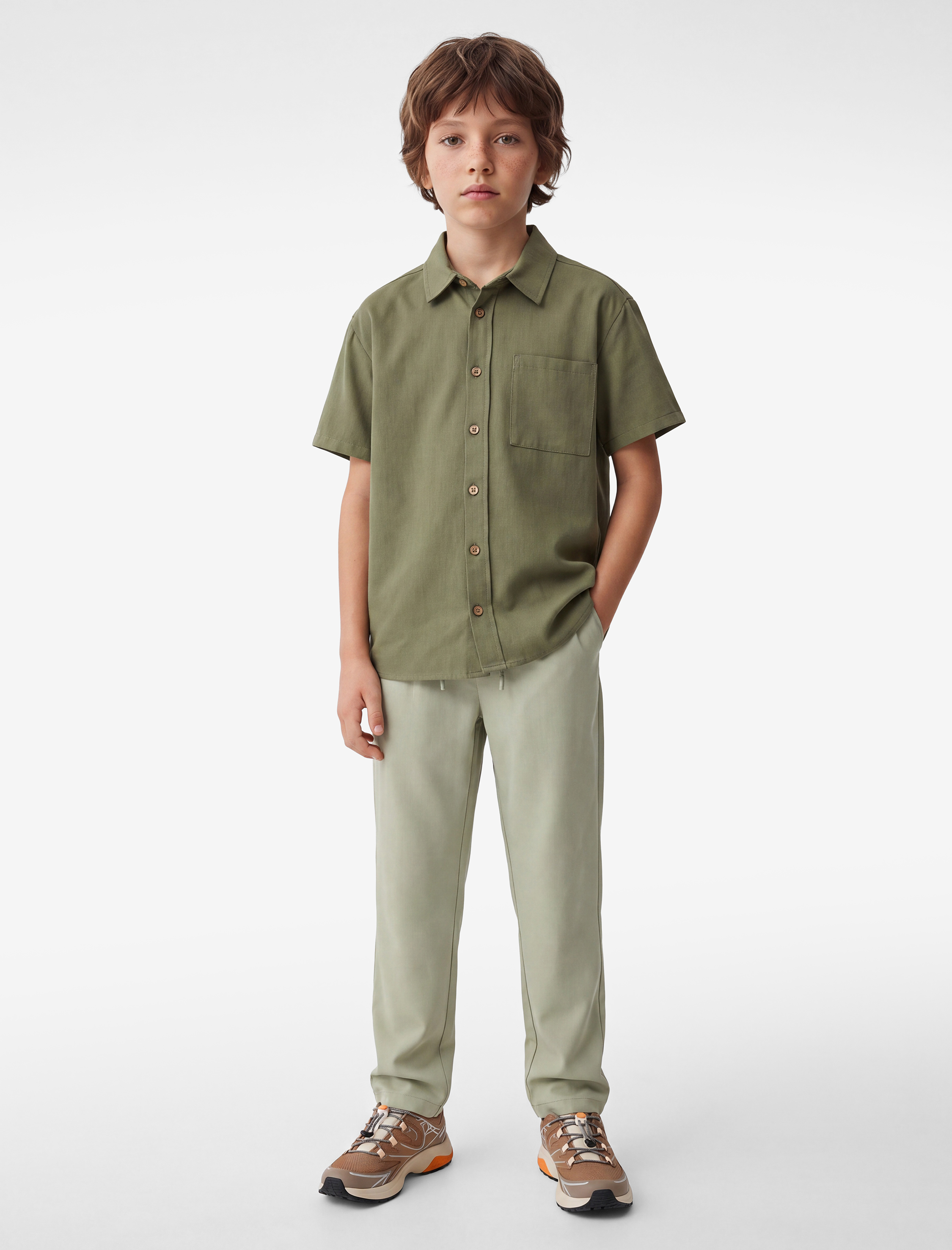  Erkek Çocuk Kısa Kollu Gömlek Yaka Oversize Basic Gömlek