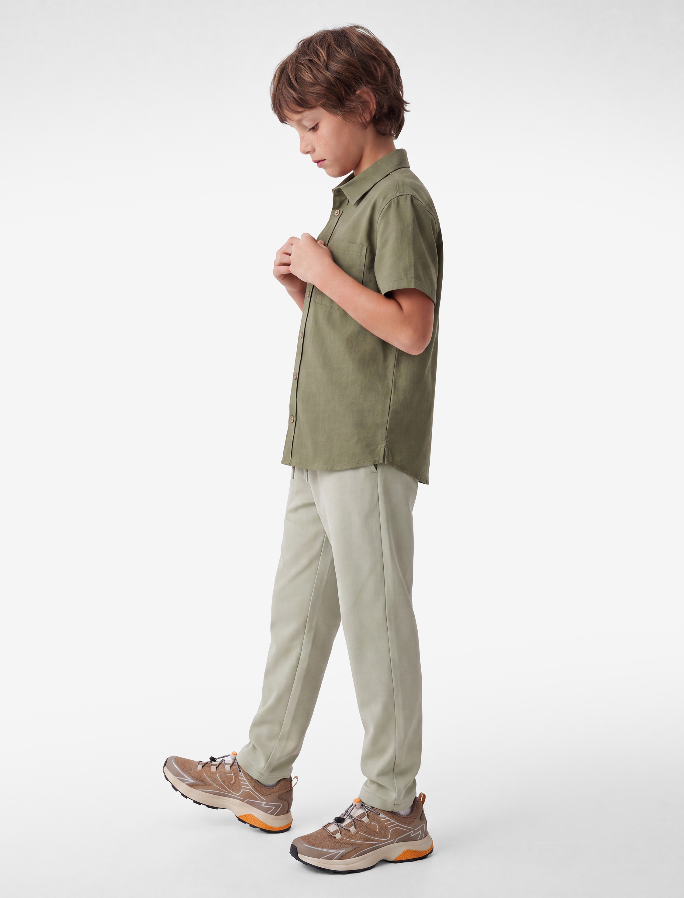  Erkek Çocuk Kısa Kollu Gömlek Yaka Oversize Basic Gömlek