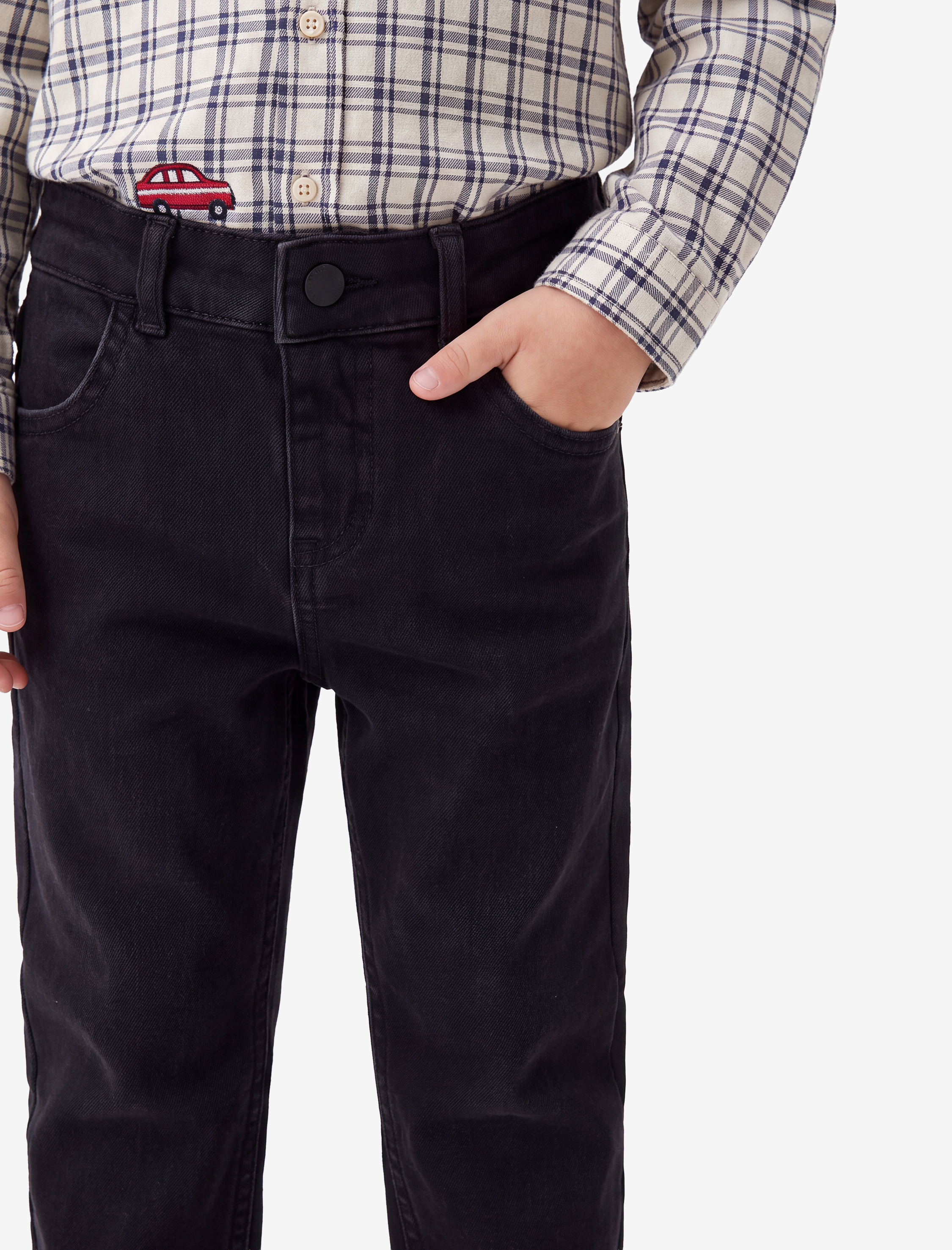  Erkek Bebek Pamuklu Düğmeli Normal Bel Cepli Jean Pantolon
