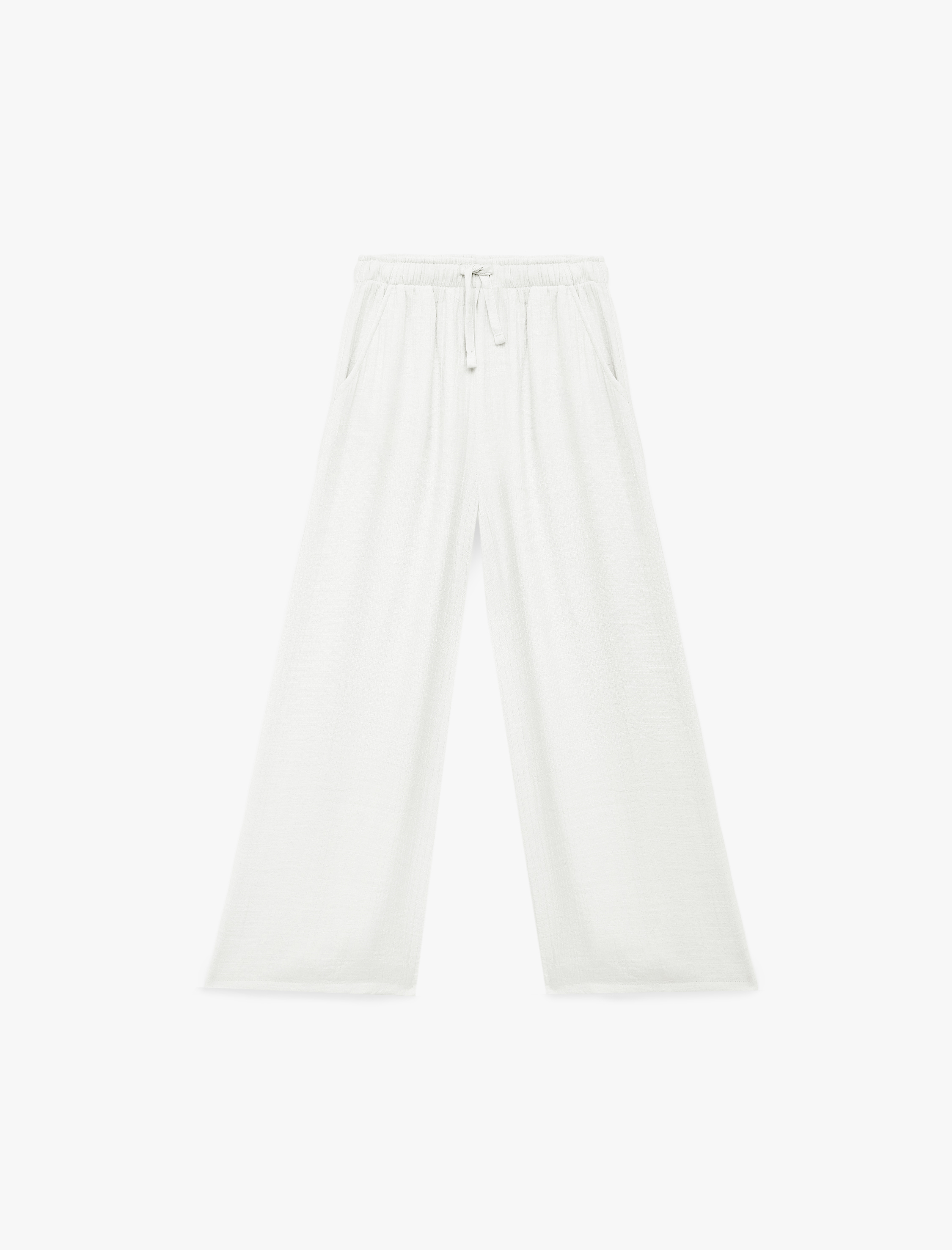  Kız Çocuk Beli Bağlamalı Viskon Karışımlı Geniş Paça Pantolon