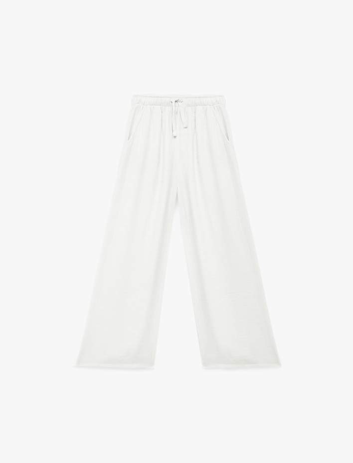 Kız Çocuk Beli Bağlamalı Viskon Karışımlı Geniş Paça Pantolon