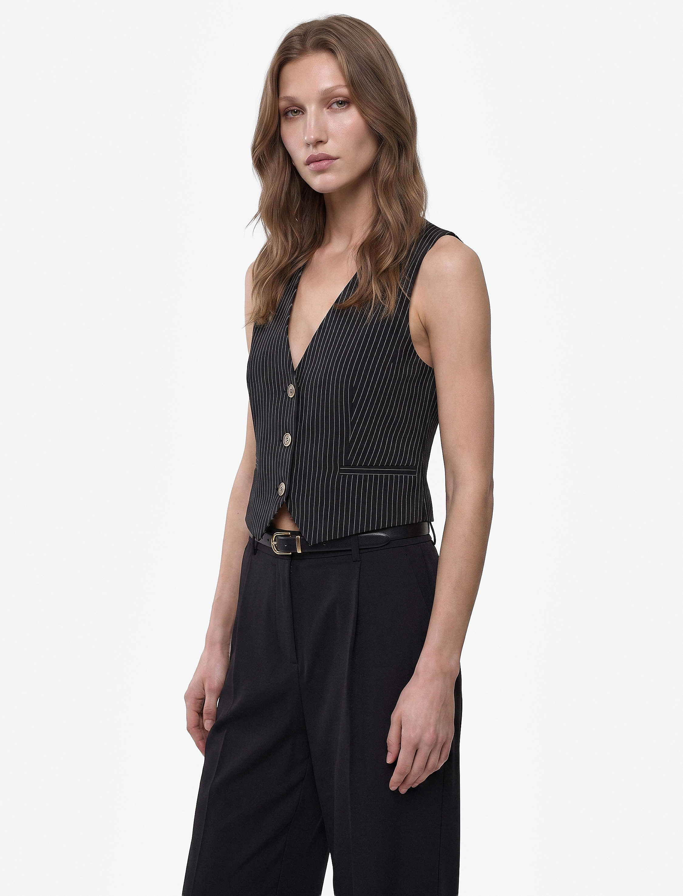   Regular Fit V Yaka Düğmeli Kolsuz Yelek