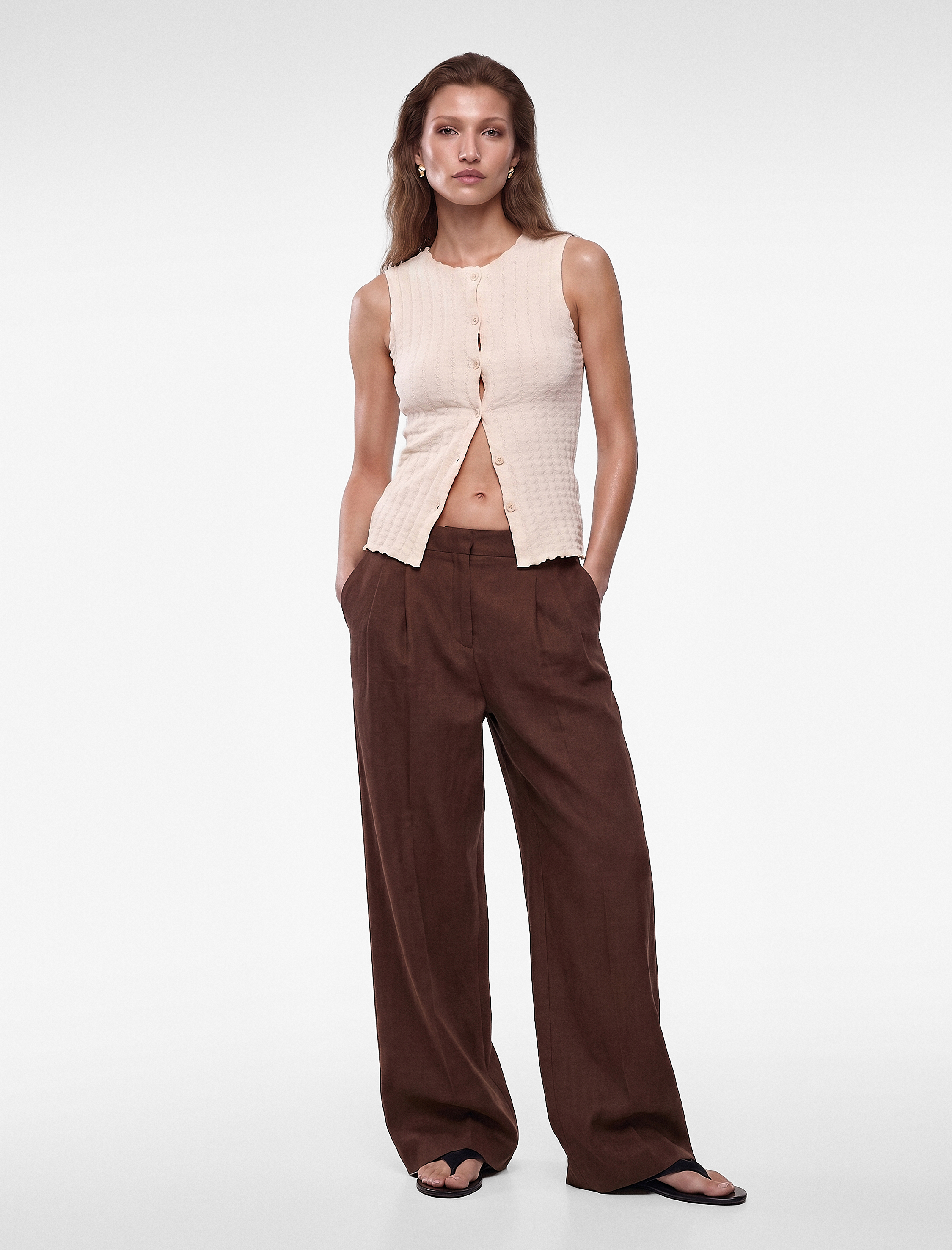   Bürümcük Kumaş Slim Fit Düğmeli Bisiklet Yaka Yelek