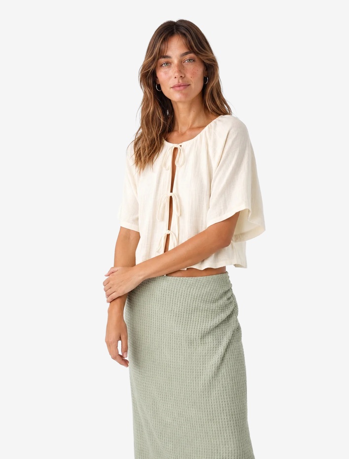  Bürümcük Kumaş Drape Detaylı Dokulu Midi Kalem Etek