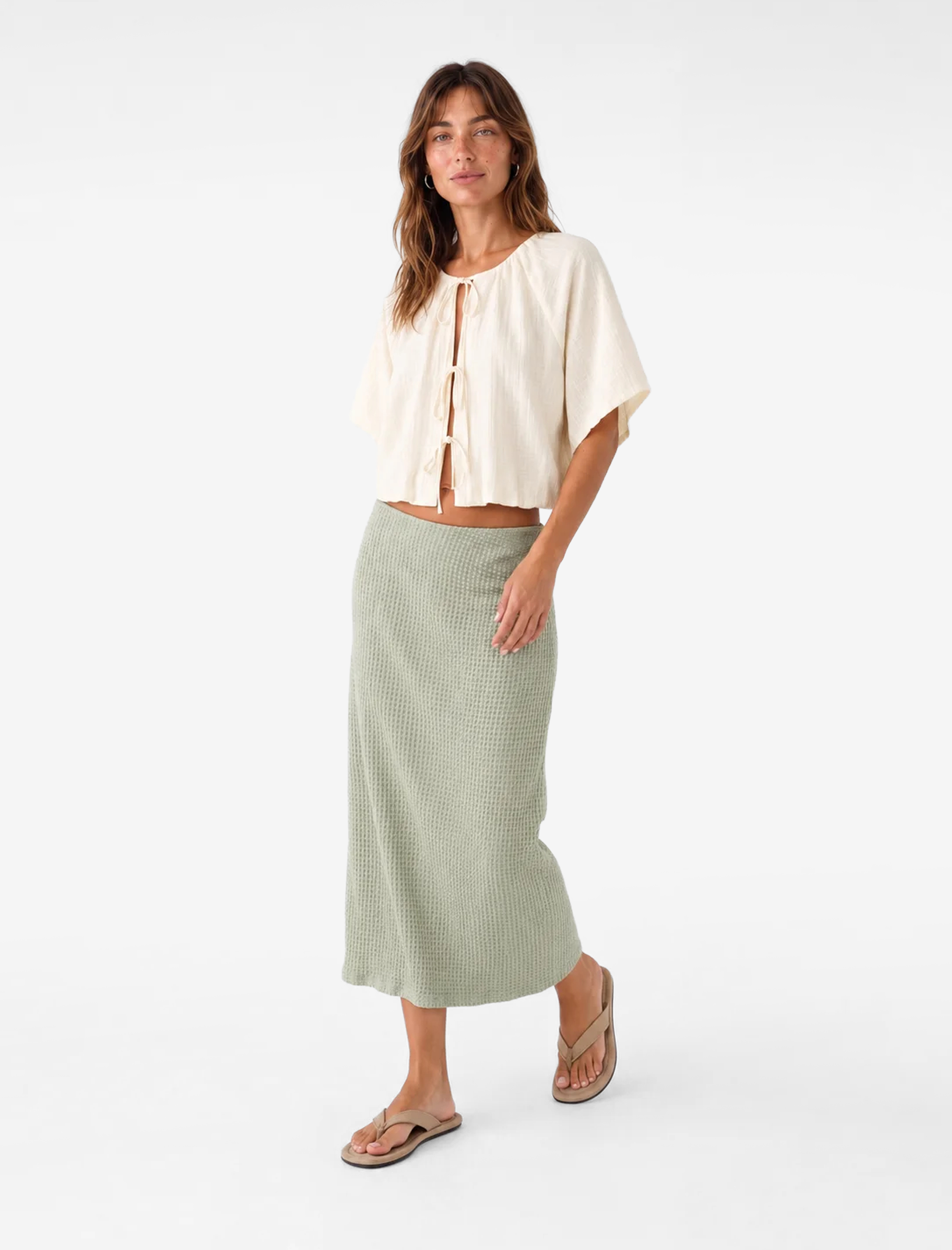   Bürümcük Kumaş Drape Detaylı Dokulu Midi Kalem Etek