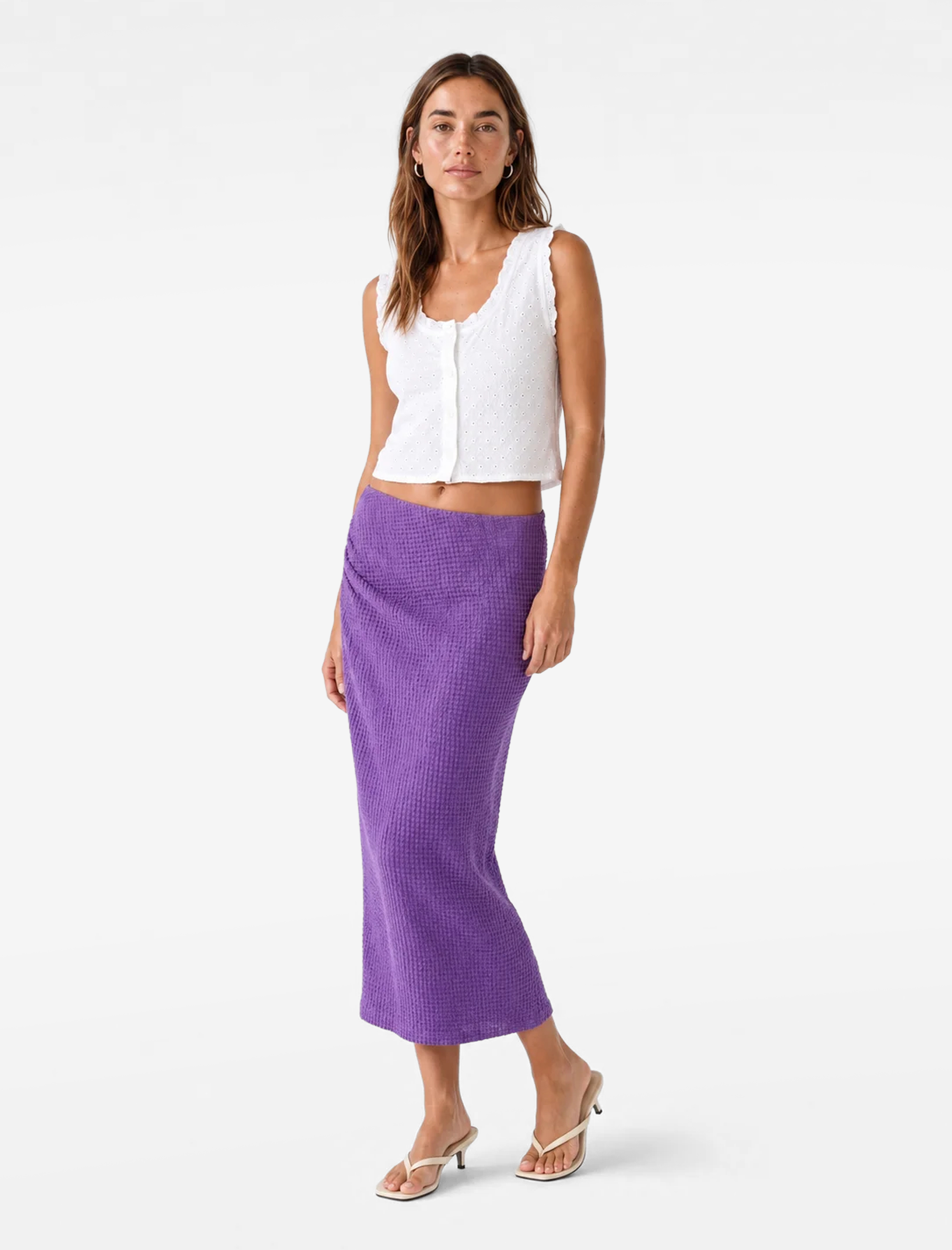   Bürümcük Kumaş Drape Detaylı Dokulu Midi Kalem Etek