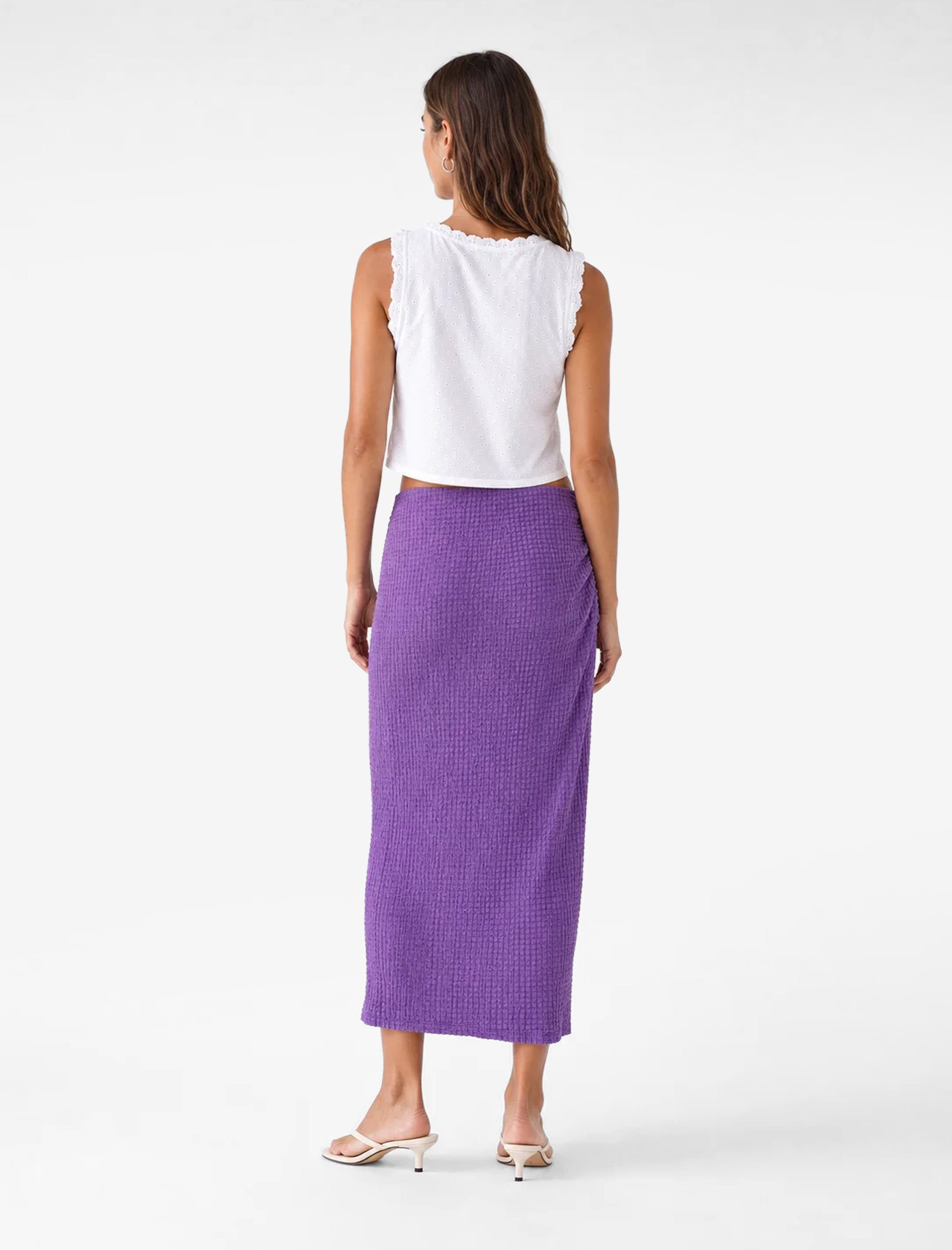   Bürümcük Kumaş Drape Detaylı Dokulu Midi Kalem Etek