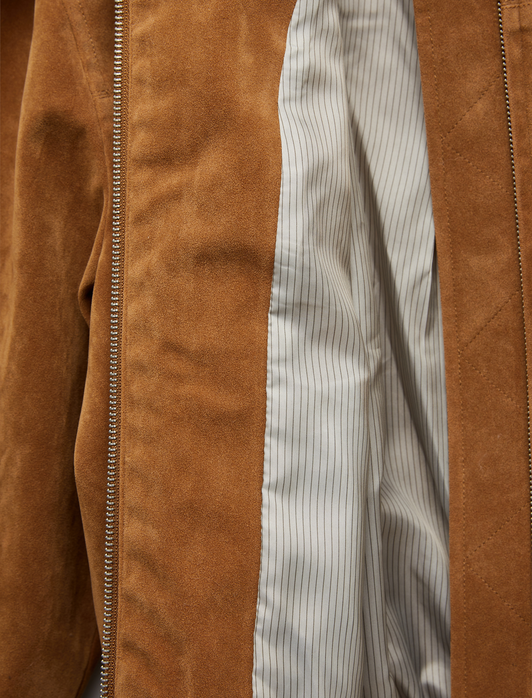   Uzun Kollu Fermuarlı Oversize Suni Süet Bomber Ceket