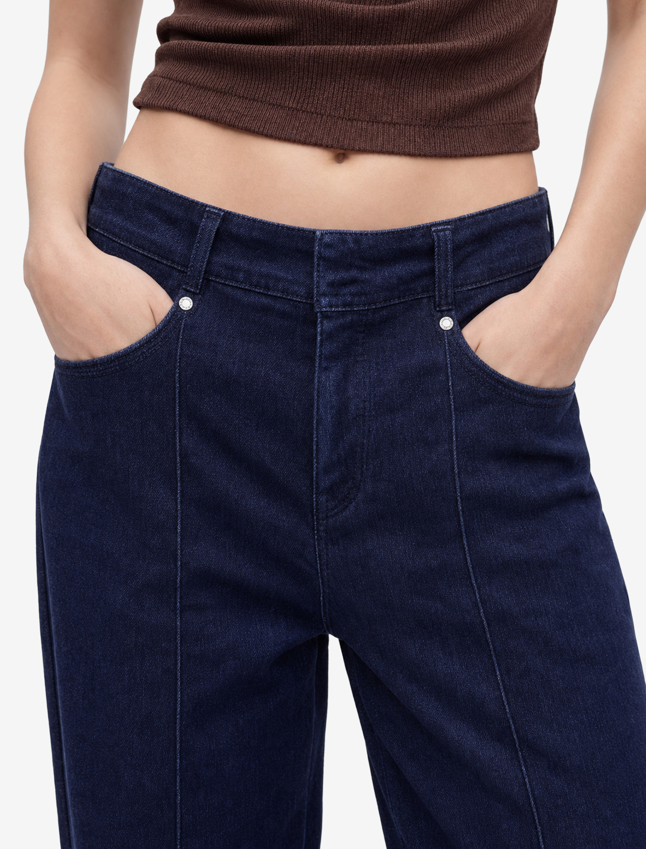   Nervürlü Yüksek Bel Rahat Kalıp Bol Paça Denim Pantolon - Culotte Jeans