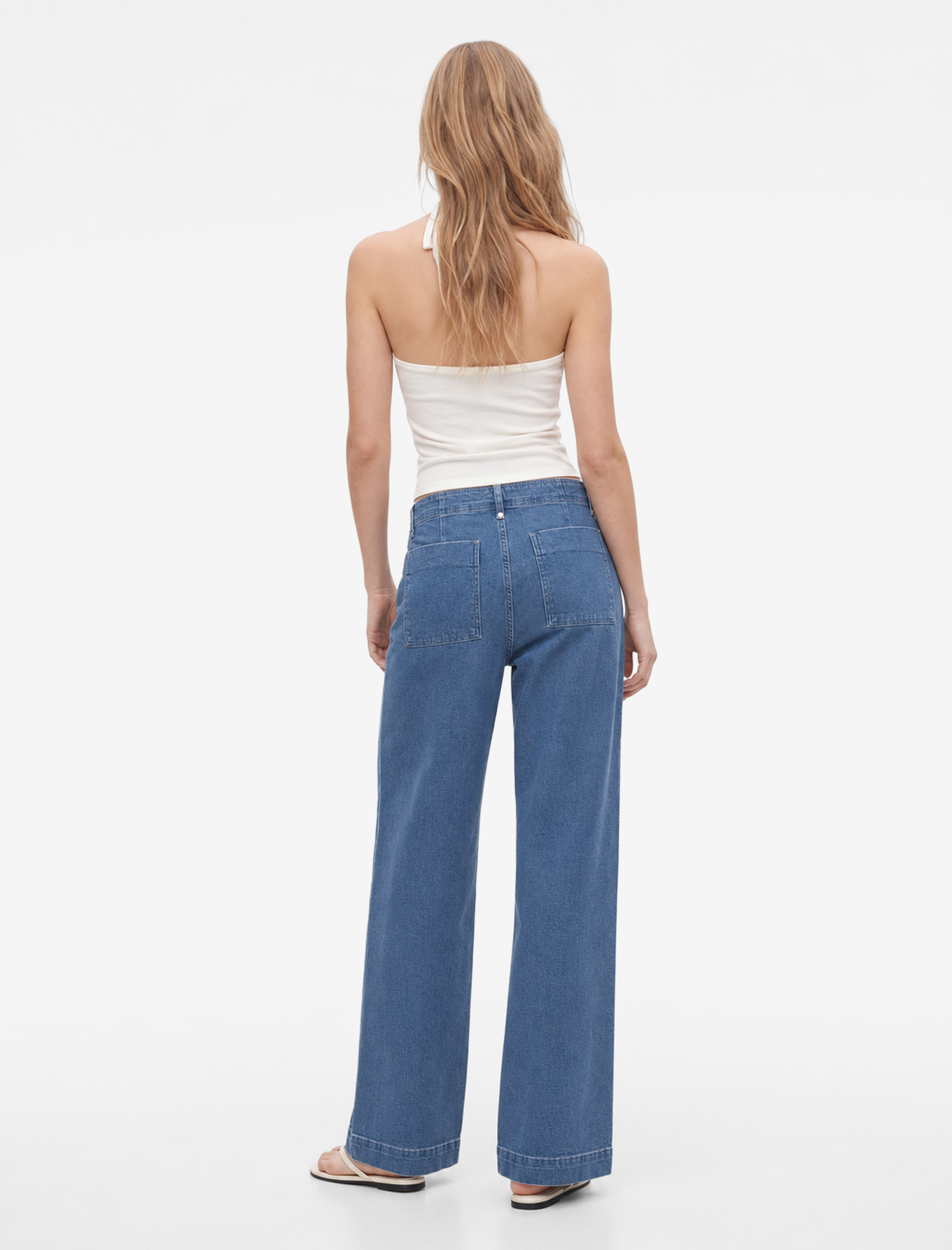   Nervürlü Yüksek Bel Rahat Kalıp Bol Paça Denim Pantolon - Culotte Jeans