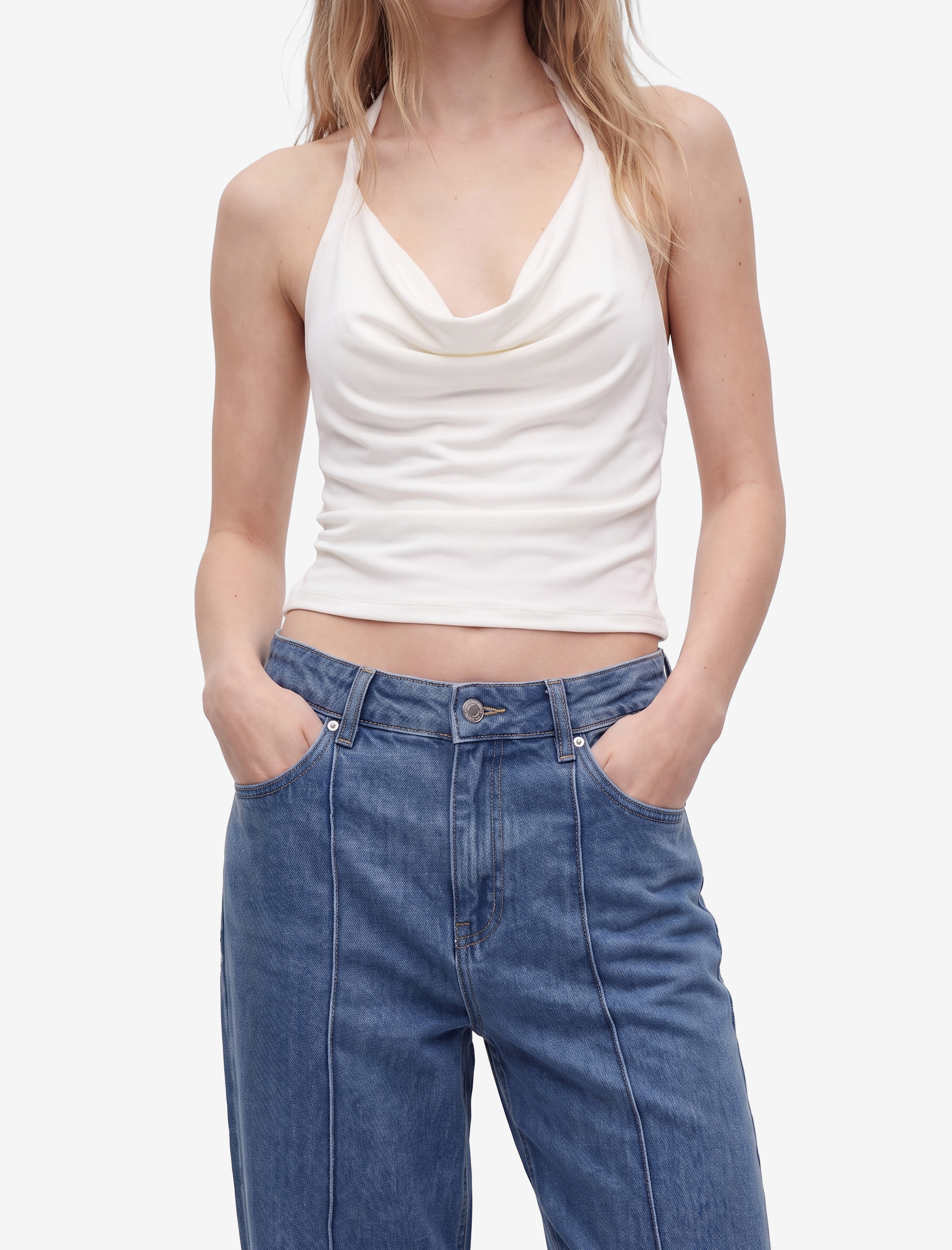   Nervürlü Yüksek Bel Rahat Kalıp Bol Paça Denim Pantolon - Culotte Jeans