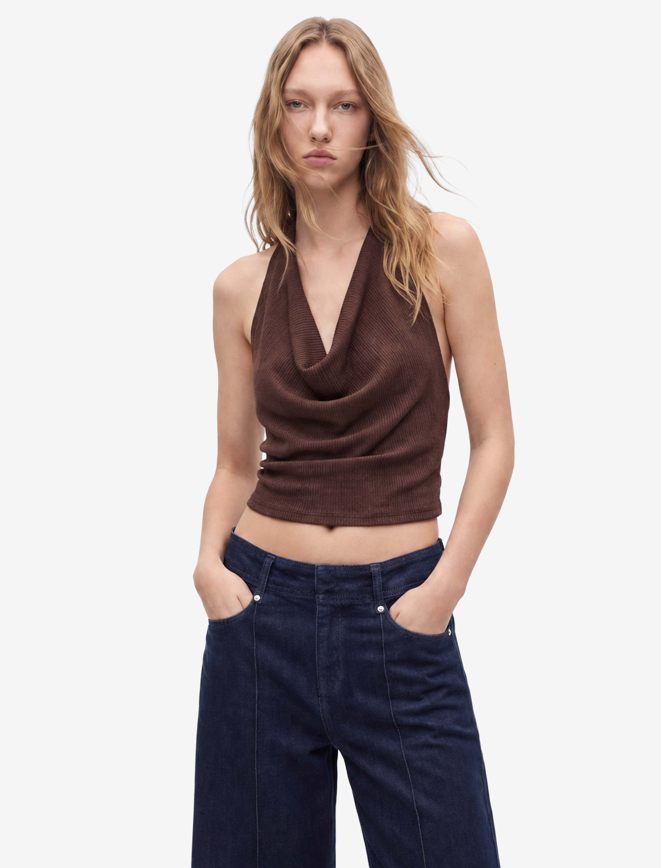   Nervürlü Yüksek Bel Rahat Kalıp Bol Paça Denim Pantolon - Culotte Jeans