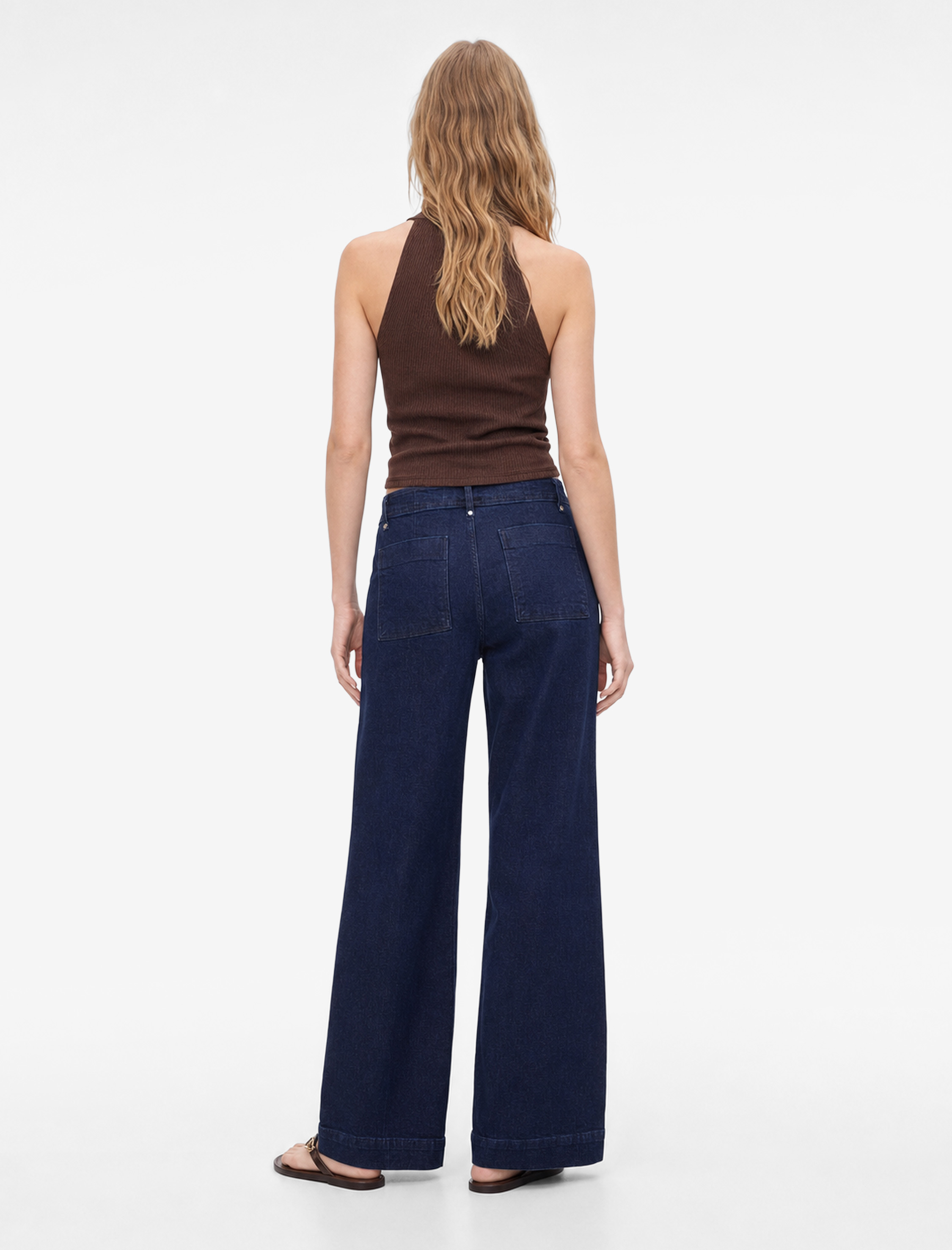   Nervürlü Yüksek Bel Rahat Kalıp Bol Paça Denim Pantolon - Culotte Jeans
