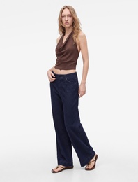 Nervürlü Yüksek Bel Rahat Kalıp Bol Paça Denim Pantolon - Culotte Jeans