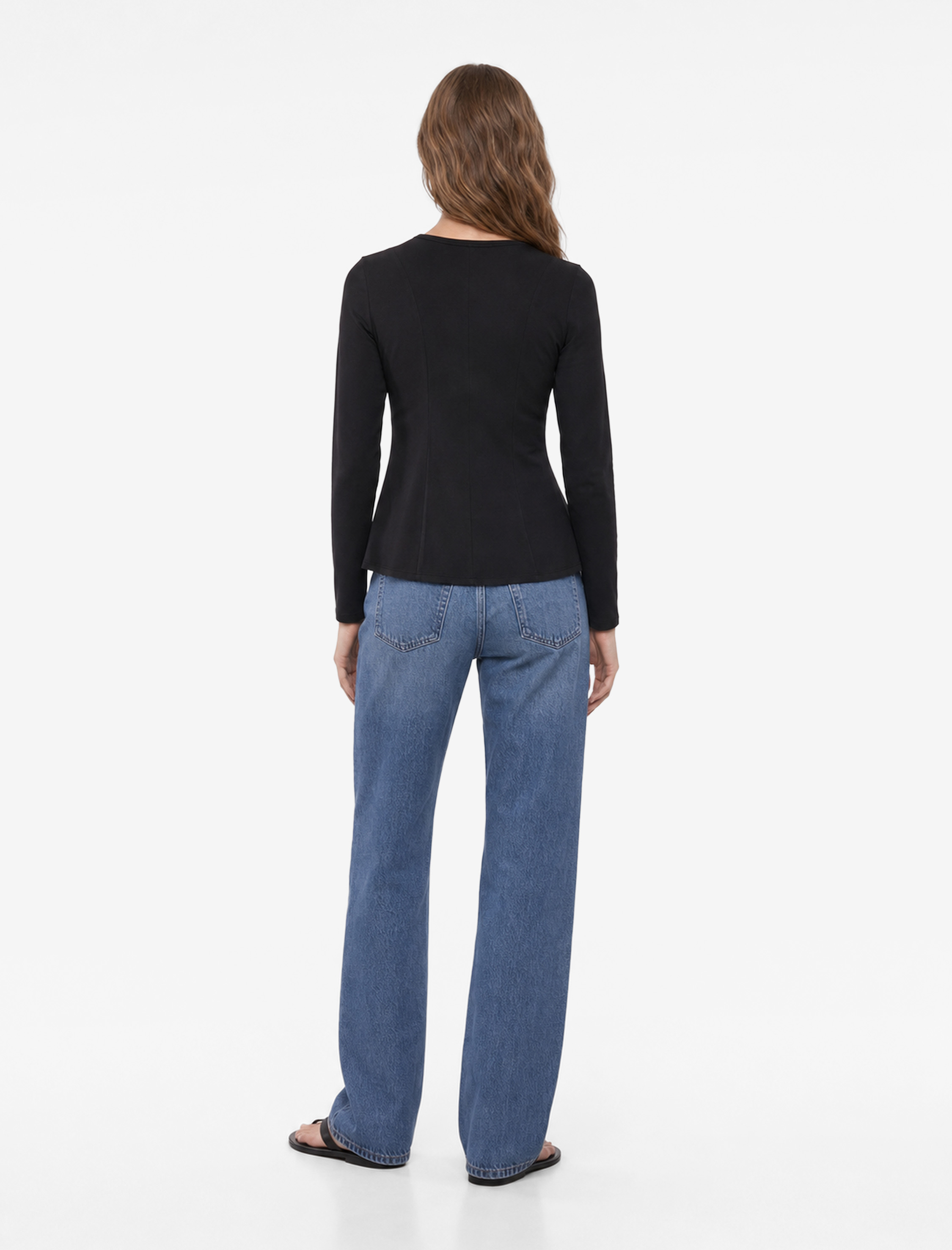   Slim Fit Sandy Kumaş Uzun Kollu Bisiklet Yaka Hafif Peplum Kesim Tişört