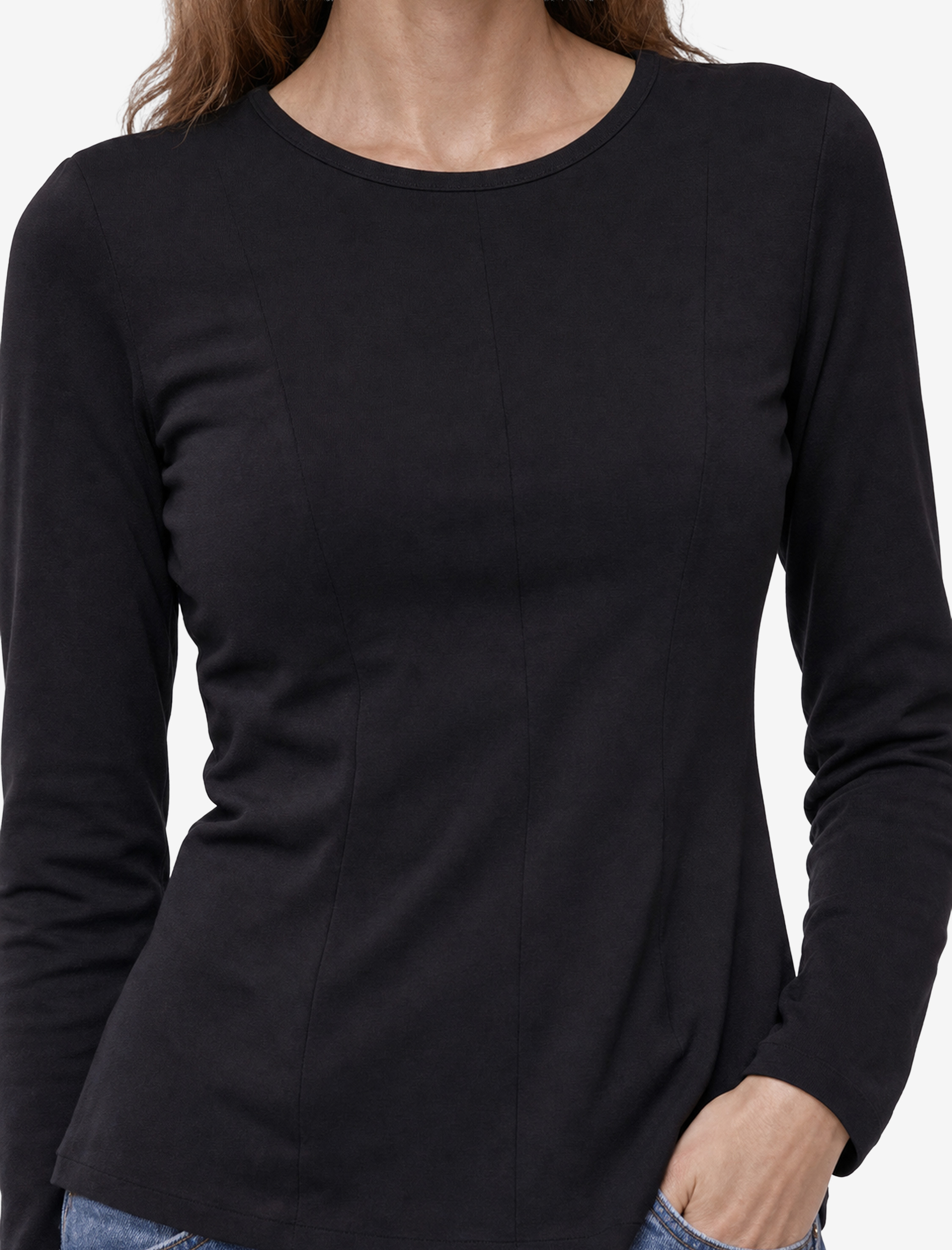   Slim Fit Sandy Kumaş Uzun Kollu Bisiklet Yaka Hafif Peplum Kesim Tişört