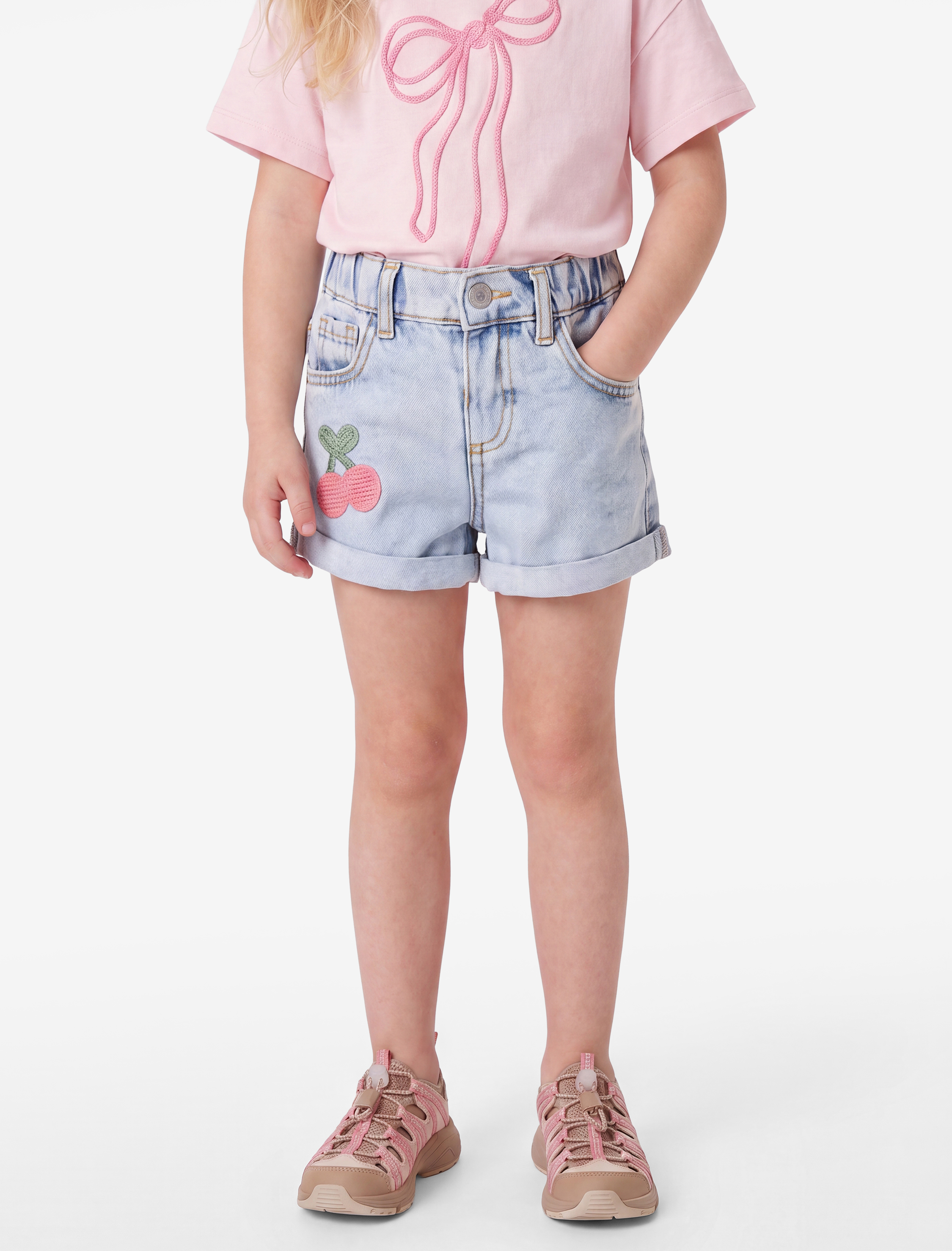  Kız Bebek Pamuklu Cepli İşleme Detaylı Denim Şort