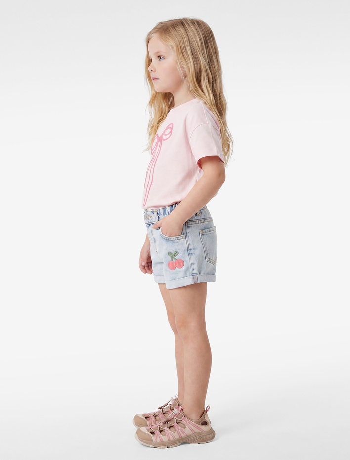 Kız Bebek Pamuklu Cepli İşleme Detaylı Denim Şort