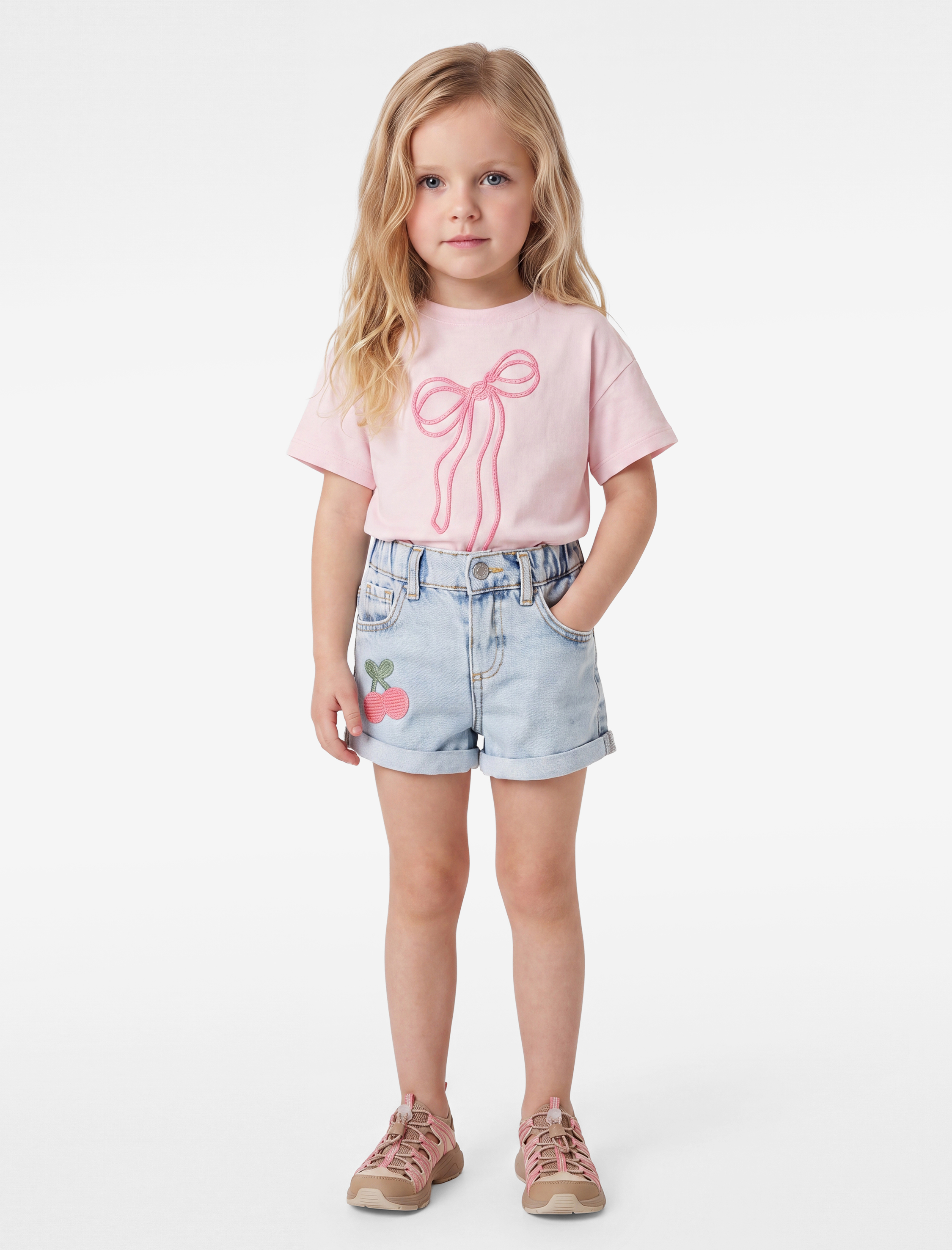  Kız Bebek Pamuklu Cepli İşleme Detaylı Denim Şort
