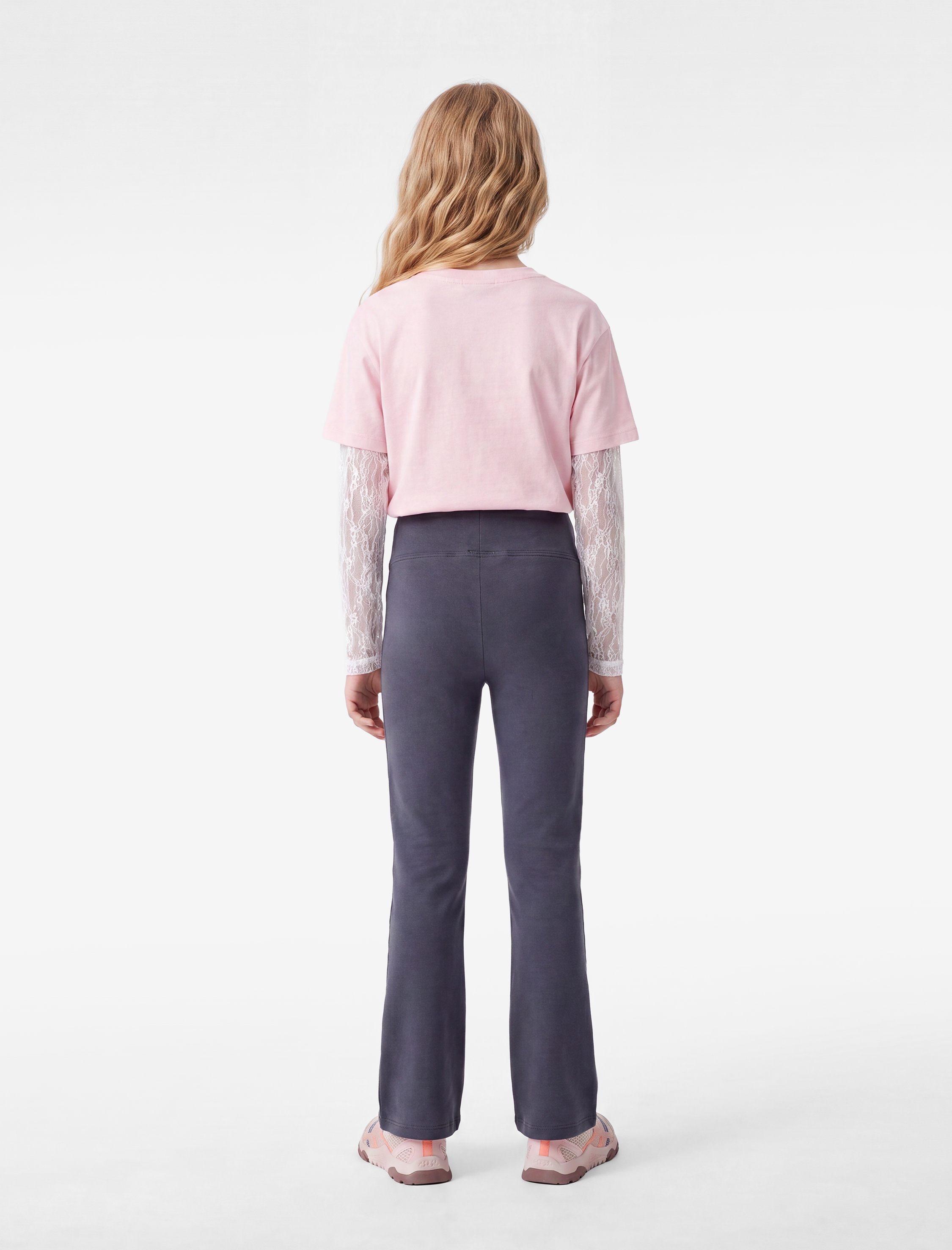  Kız Çocuk Pamuklu Slim Fit Nakış Detaylı İspanyol Paça Tayt