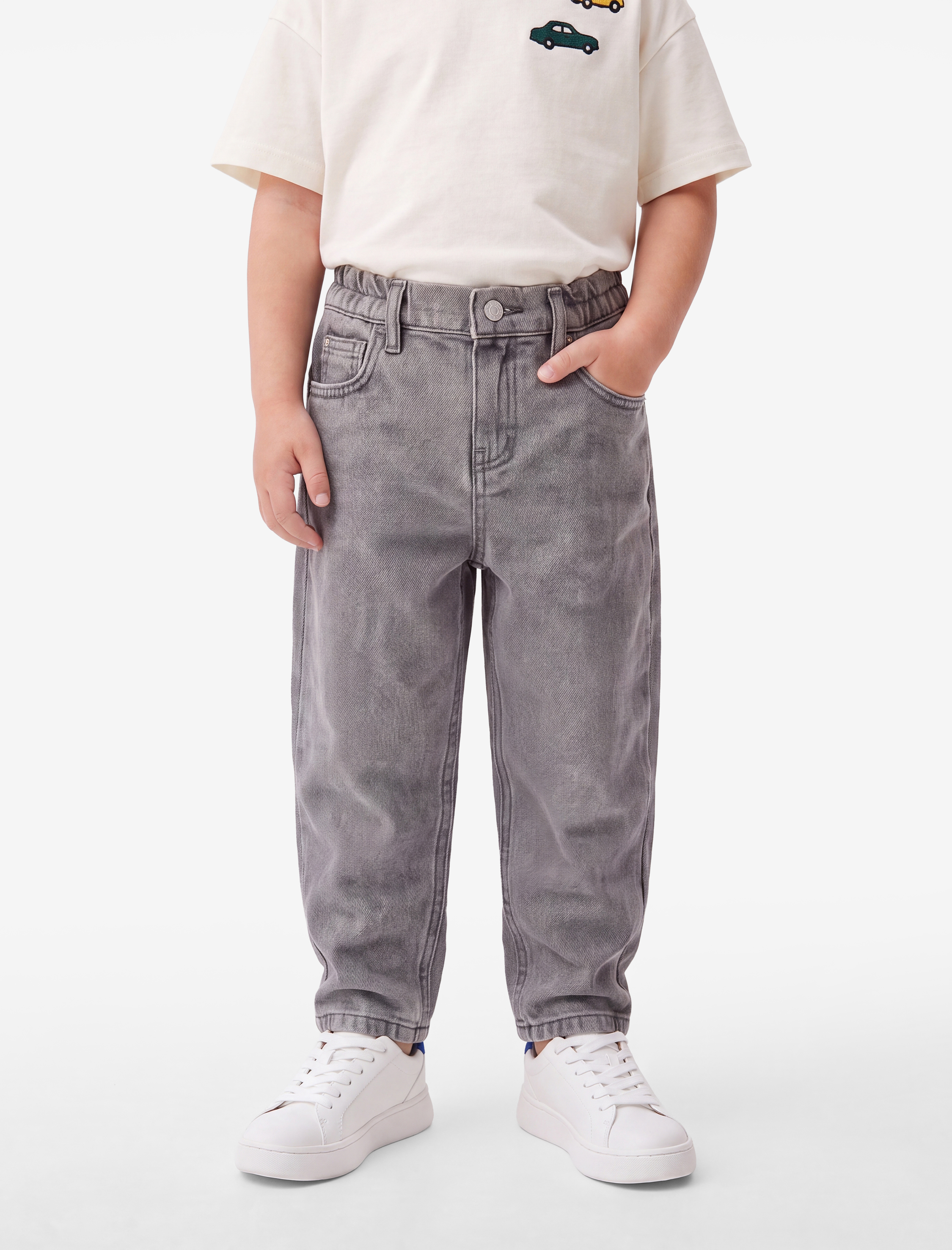 Erkek Bebek Pamuklu Cepli Rahat Kalıp Düğmeli Balon Form Denim Pantolon