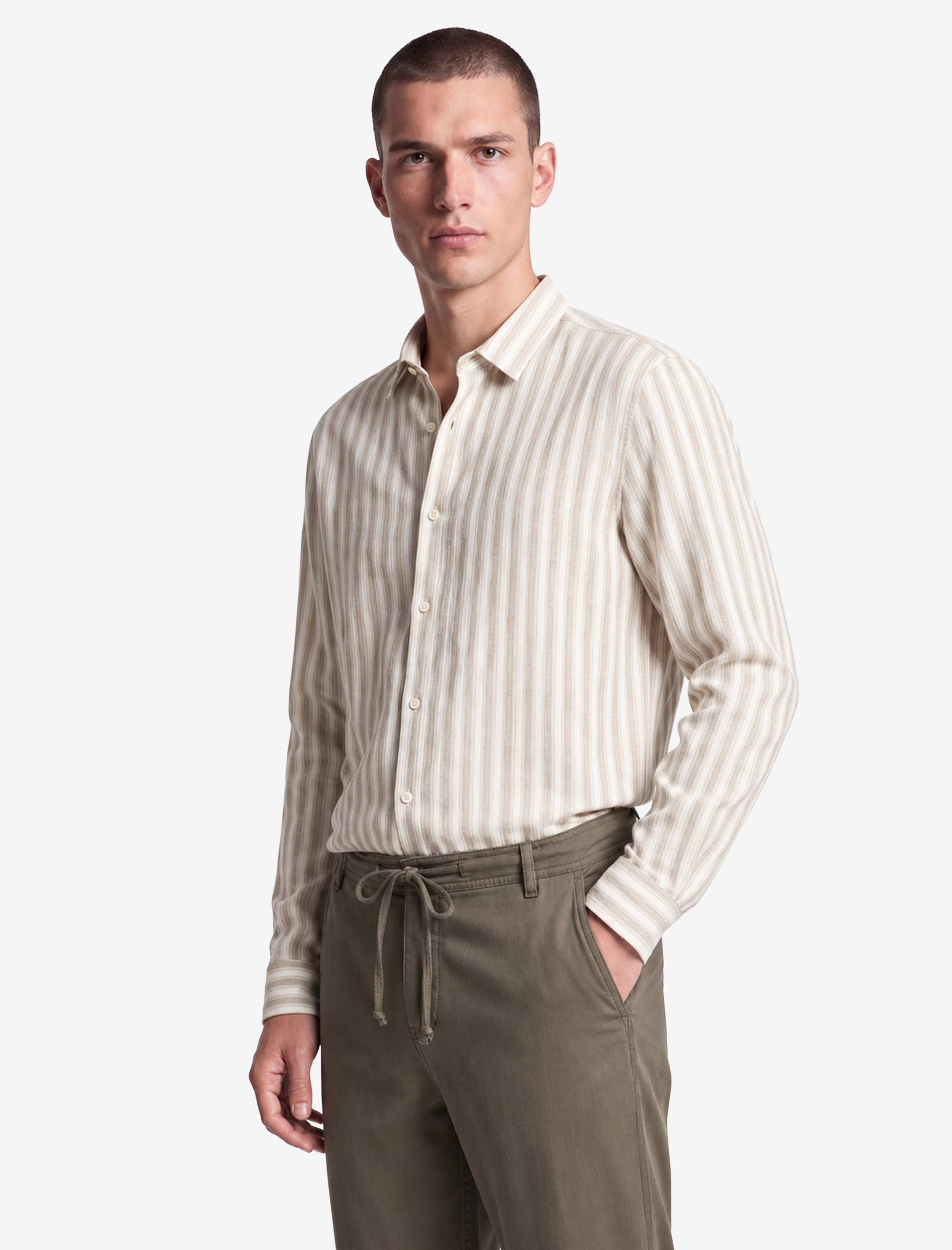   Pamuklu Cepli Straight Fit Beli Bağcıklı Düğmeli Pantolon