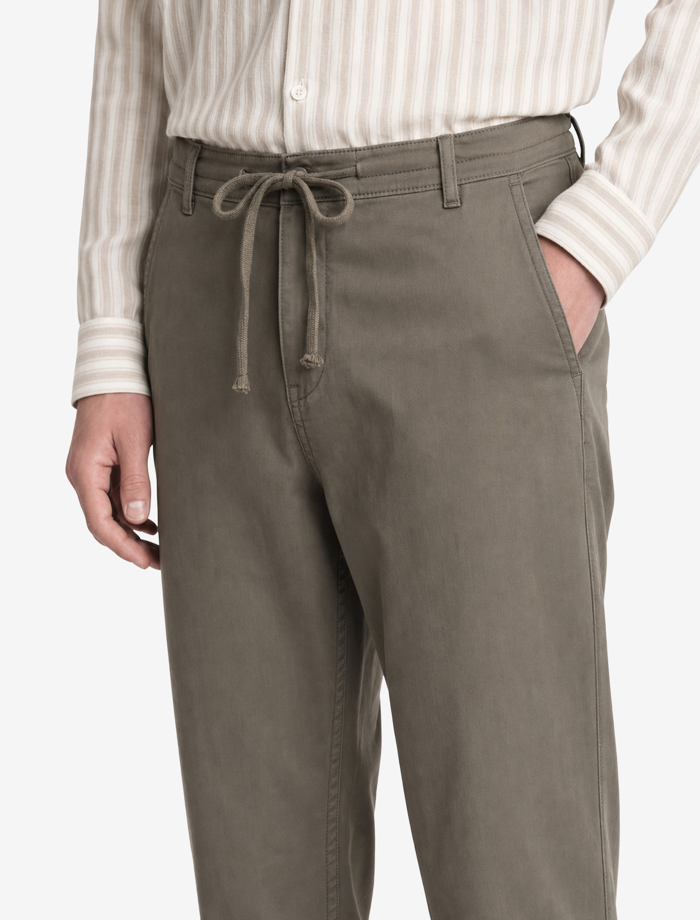   Pamuklu Cepli Straight Fit Beli Bağcıklı Düğmeli Pantolon