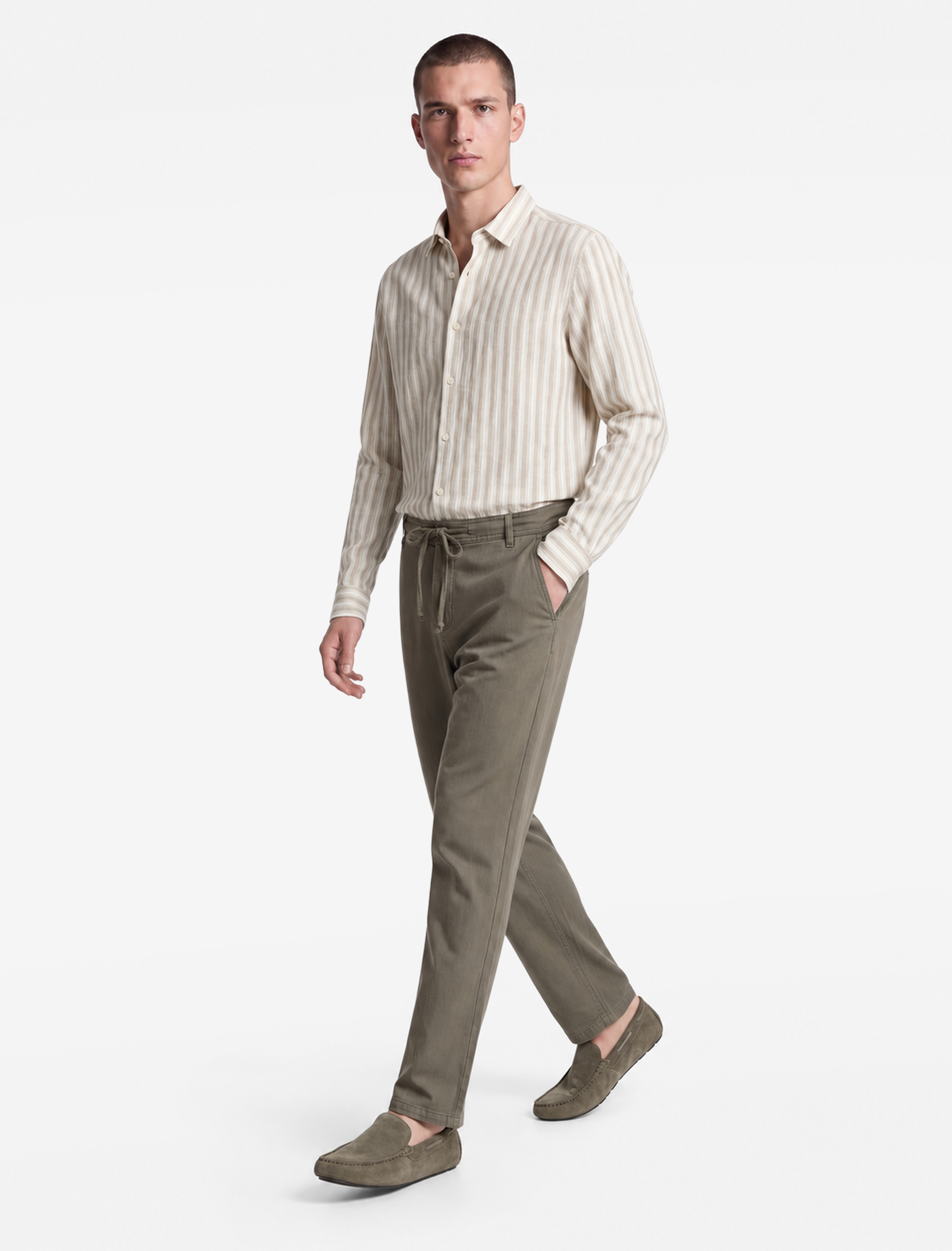   Pamuklu Cepli Straight Fit Beli Bağcıklı Düğmeli Pantolon