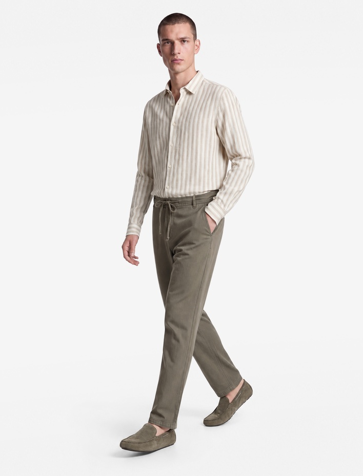  Pamuklu Cepli Straight Fit Beli Bağcıklı Düğmeli Pantolon