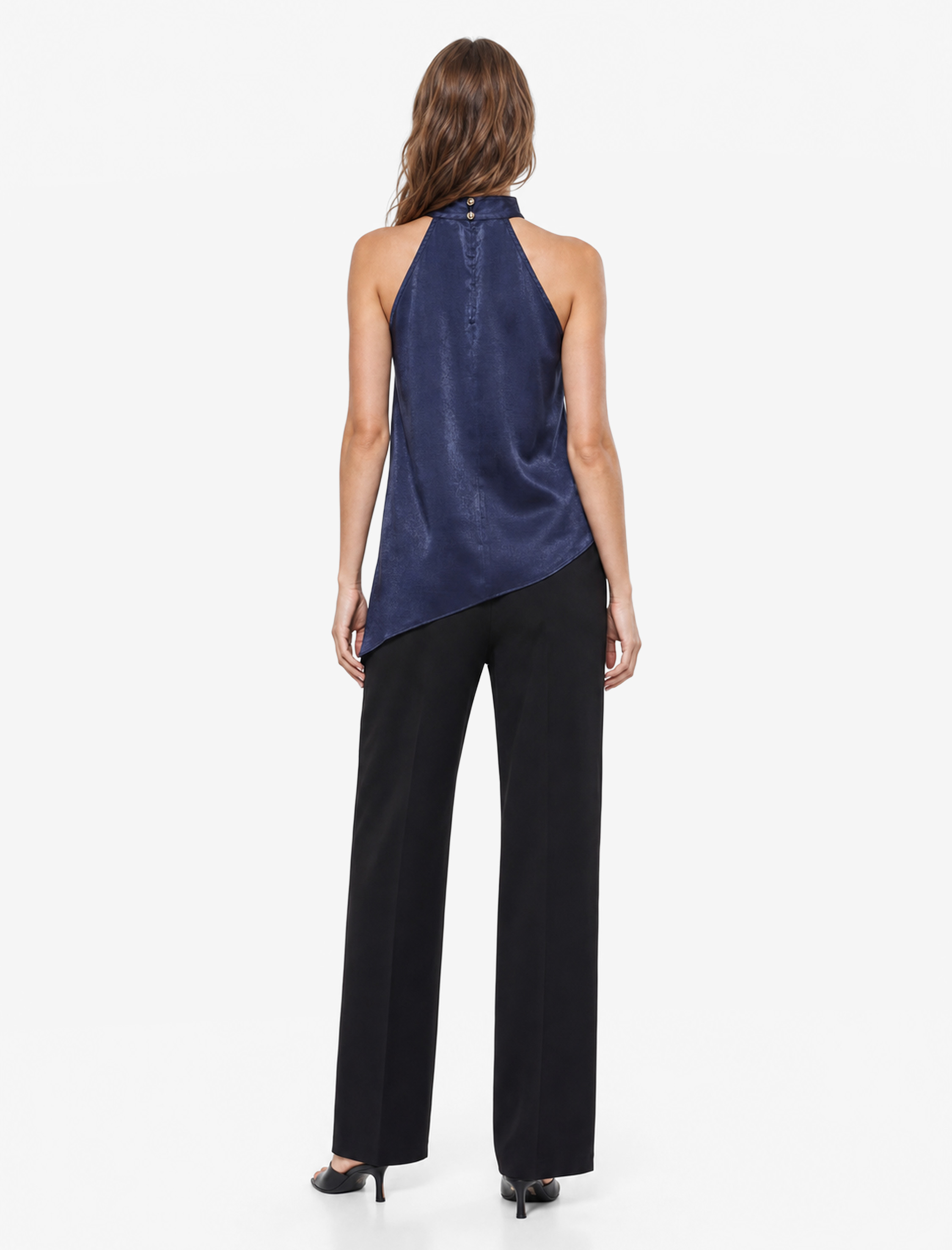   Asimetrik Kolsuz Halter Yaka Saten Bluz