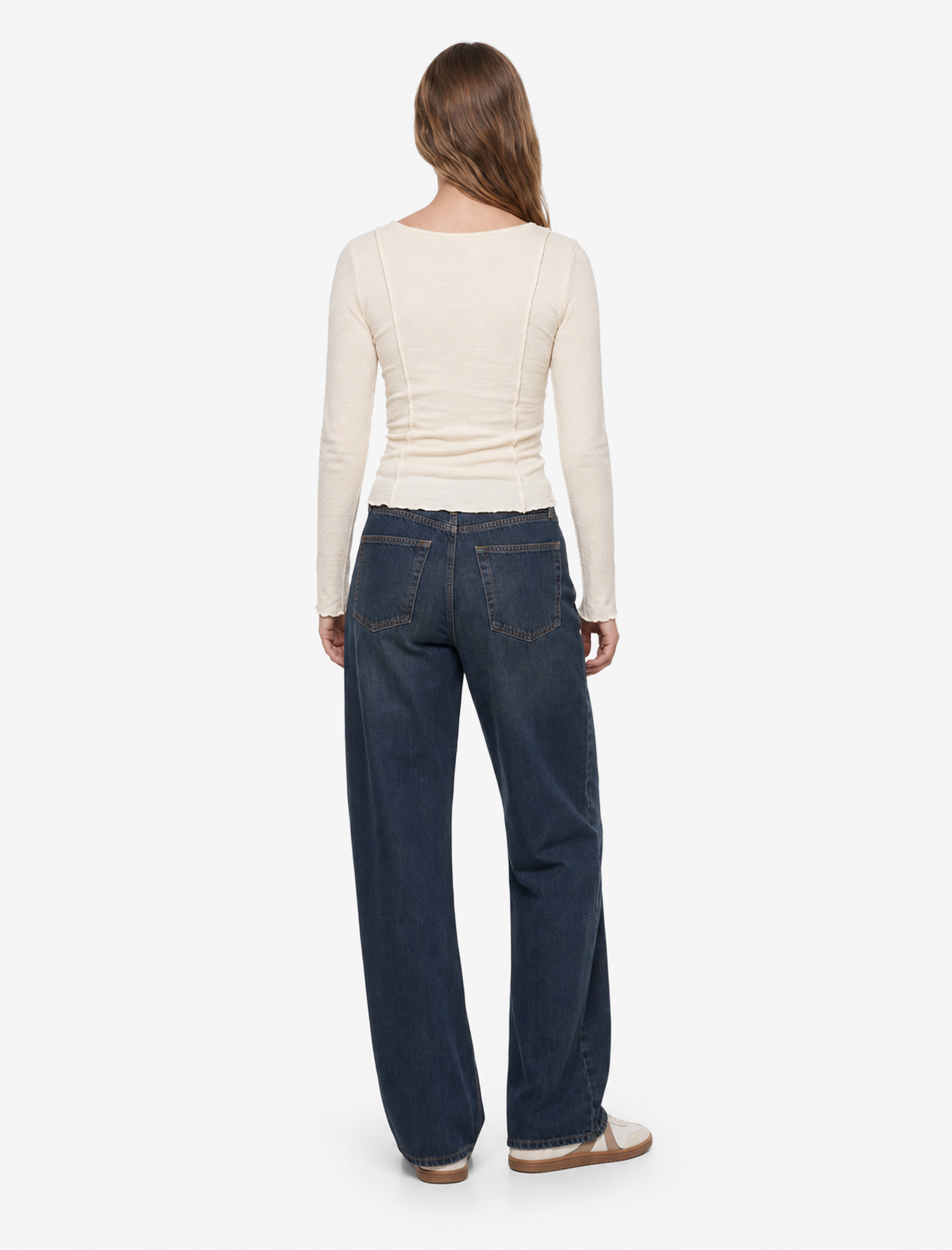   Pamuklu Nervürlü Slim Fit Kayık Yaka Uzun Kollu Tişört
