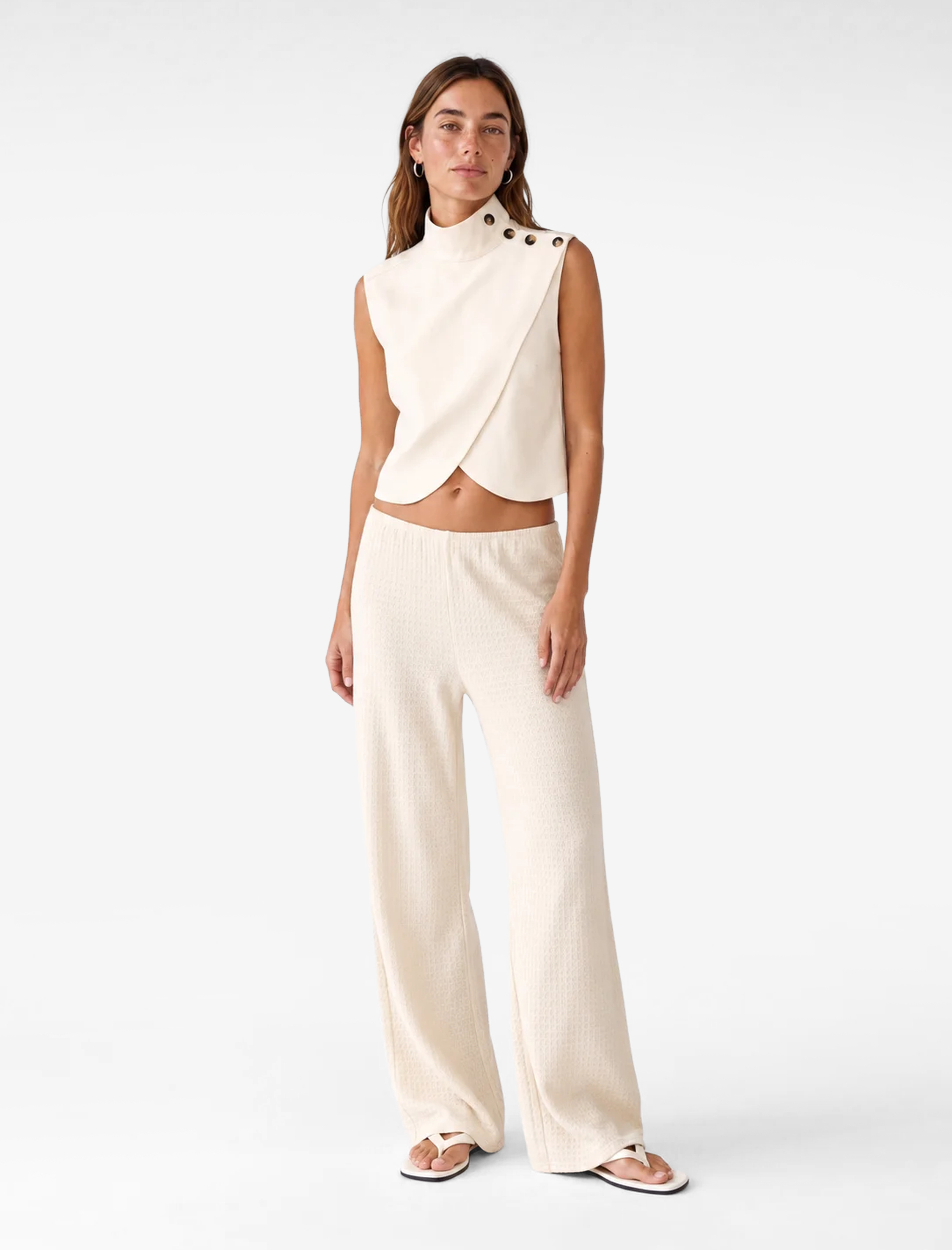   Bürümcük Kumaş Dokulu Standart Bel Uzun Bol Paça Pantolon