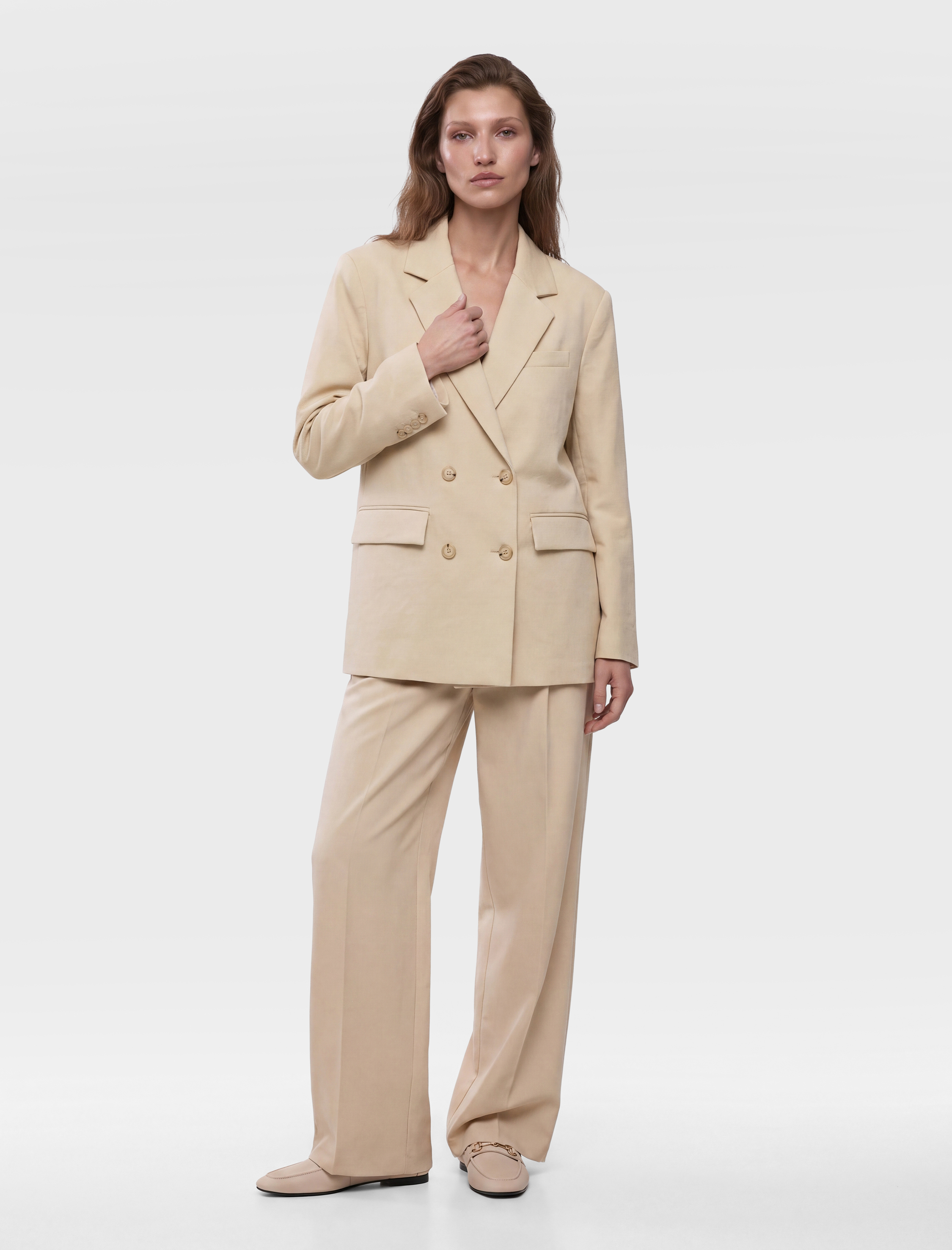   Cepli Uzun Kollu Düğmeli Kruvaze Oversize Blazer Ceket