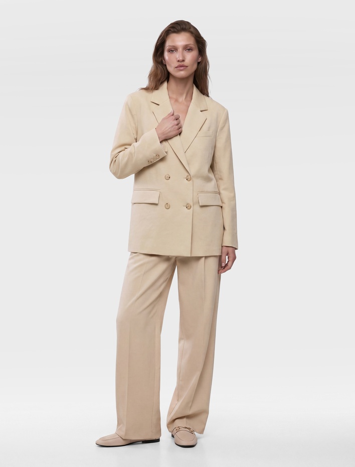  Cepli Uzun Kollu Düğmeli Kruvaze Oversize Blazer Ceket