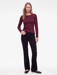 Pamuklu Asimetrik Kayık Yaka Kolsuz Slim Fit Uzun Kollu Tişört