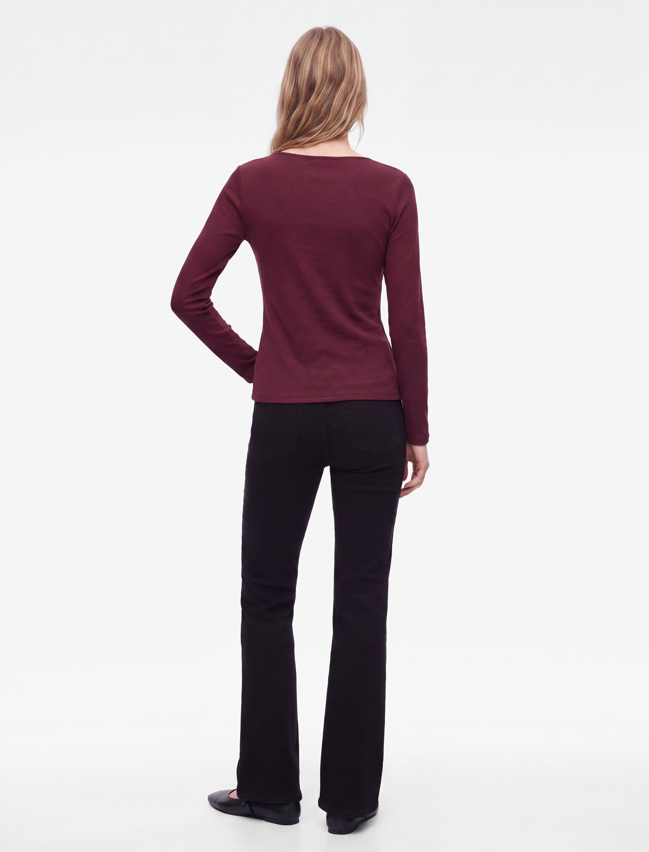   Pamuklu Asimetrik Kayık Yaka Kolsuz Slim Fit Uzun Kollu Tişört