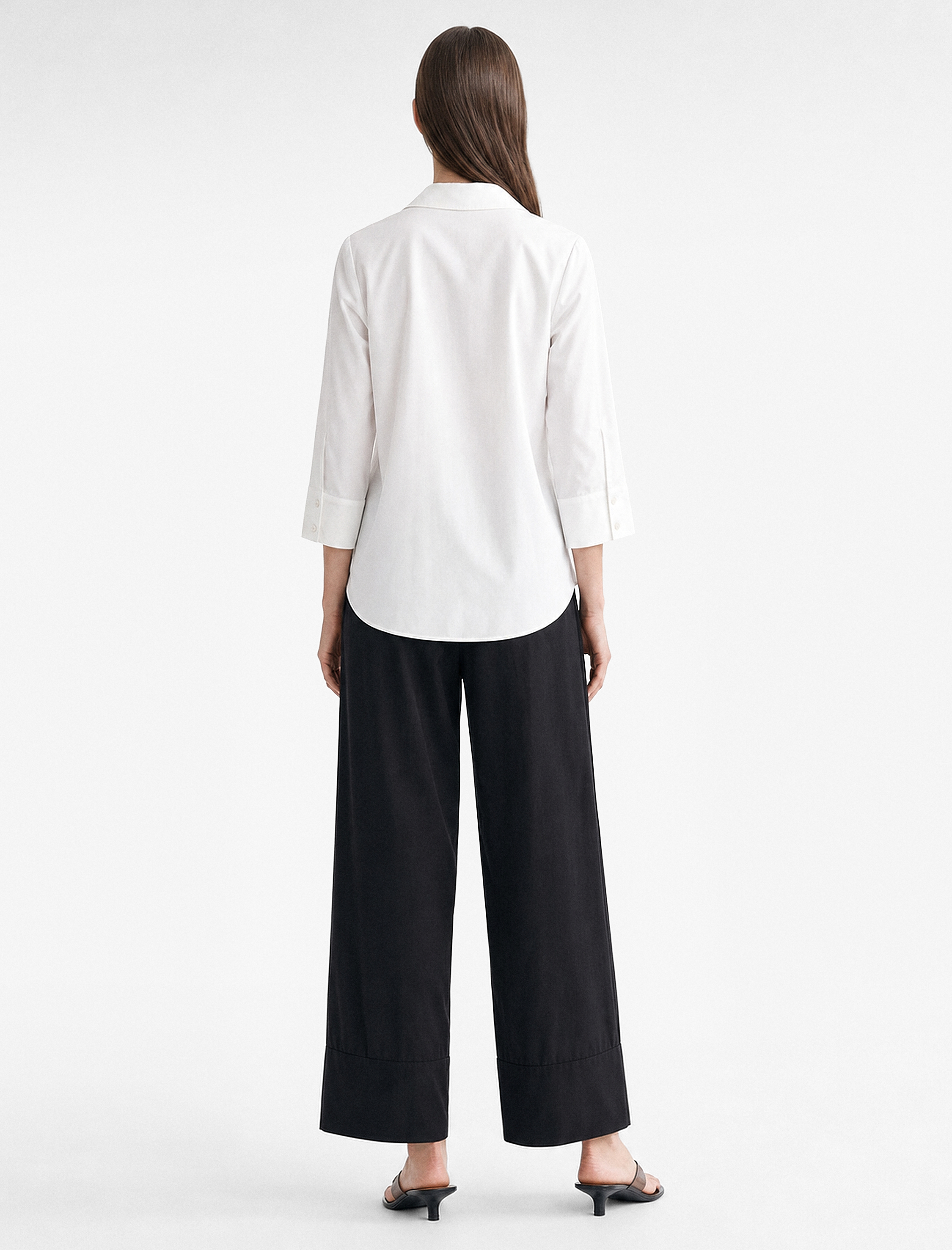   Poplin Kumaş Düğmeli Devrik Yaka 3/4 Kollu Oversize Gömlek
